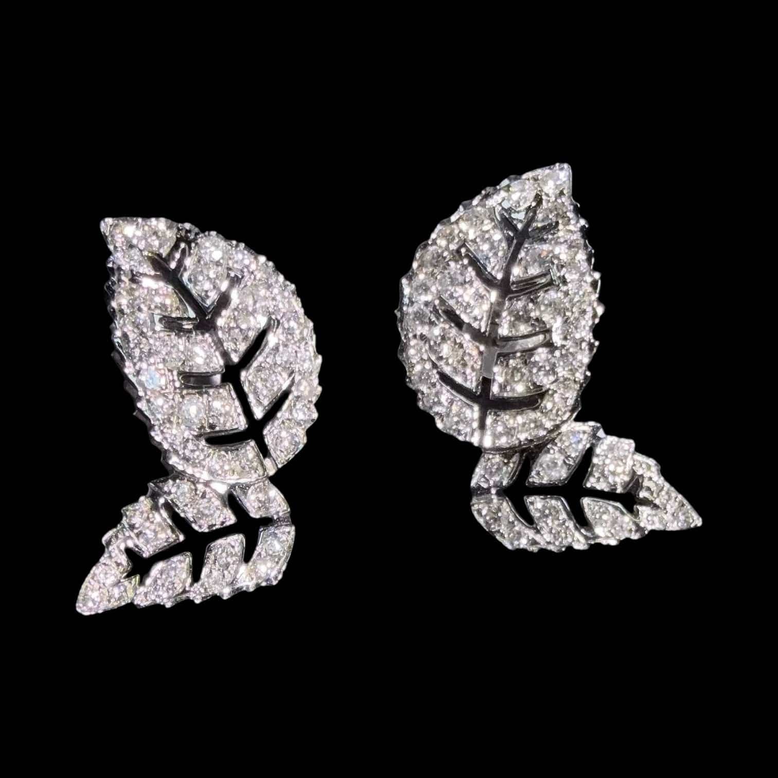 Luxury Promise 0.80ct Natural White Diamond Leaf Earrings set in 18K White Gold