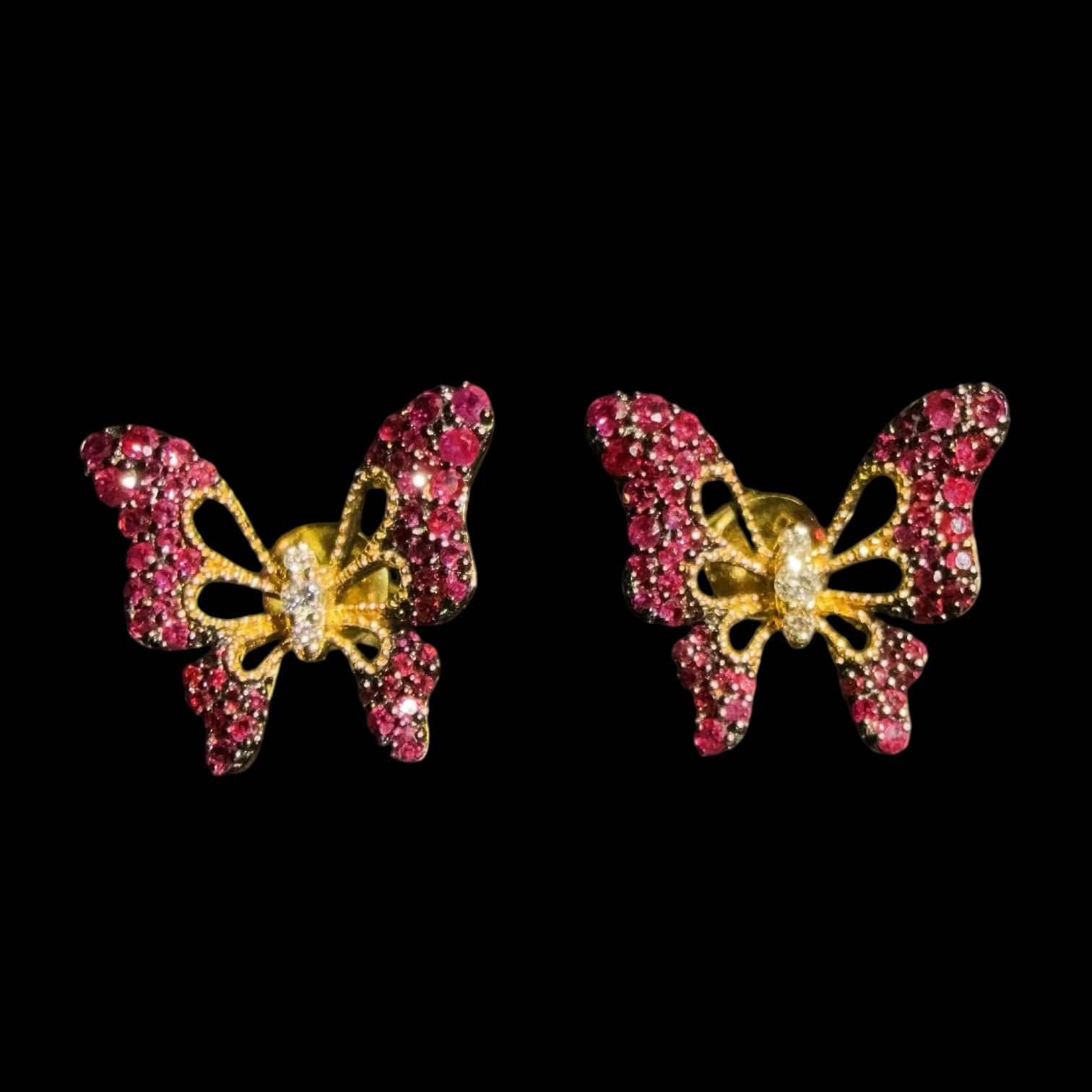 Luxury Promise 1.013ct Natural Ruby & 0.096ct Diamond Butterfly Earrings set in 18K Gold