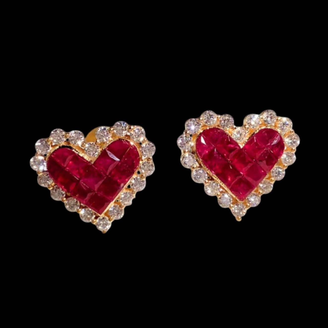 Luxury Promise 1.18ct "Pigeon Blood" Ruby & 0.58ct Heart Earrings set in 18K Yellow Gold