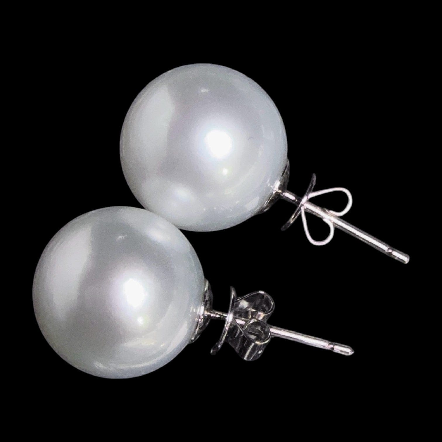 Luxury Promise 12.5mm Natural South Sea White Pearl Earrings set in 18K Gold