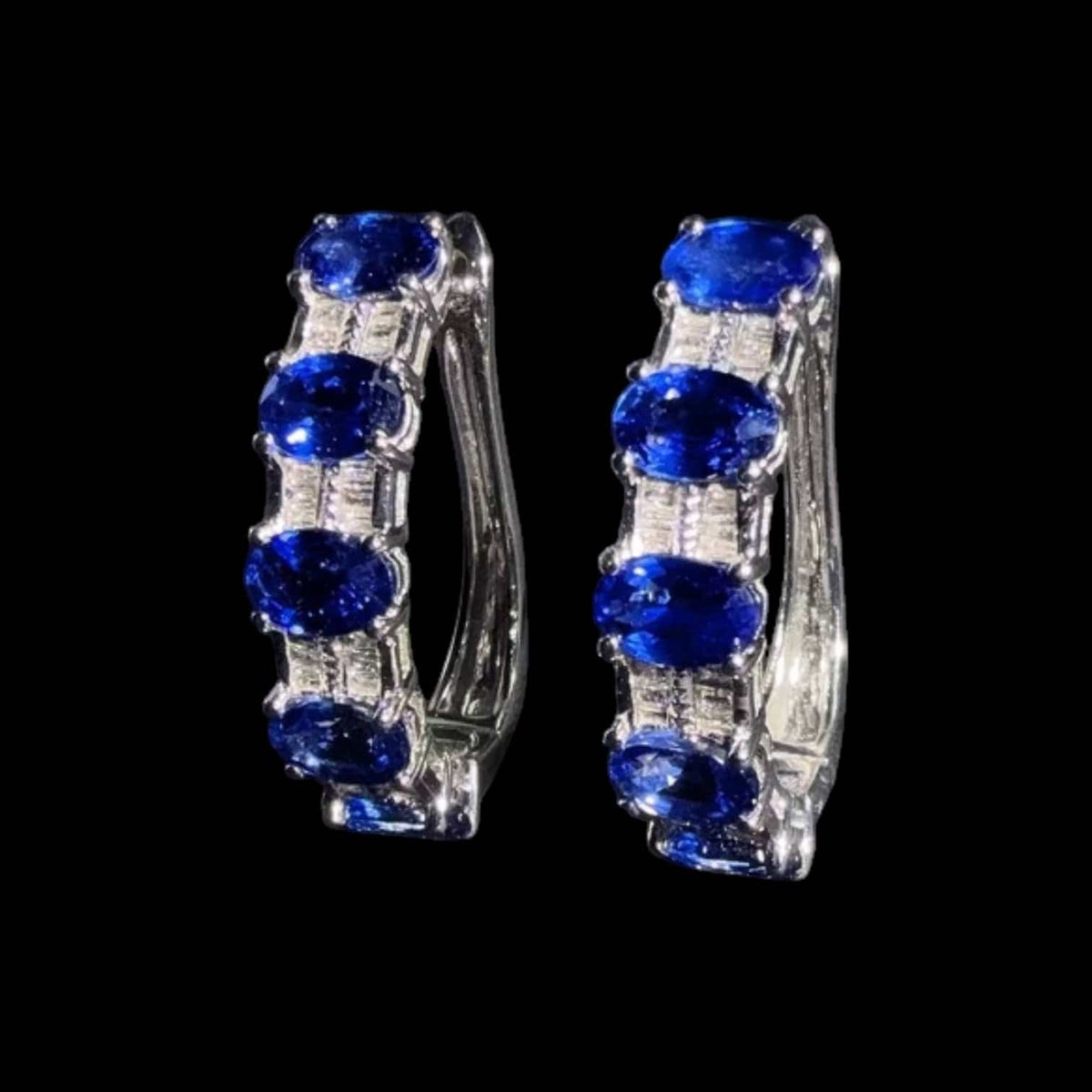 Luxury Promise 5.754ct Sri Lanka Natural "Royal Blue" Sapphire & 0.283ct White Diamond Earrings set in 18K Gold