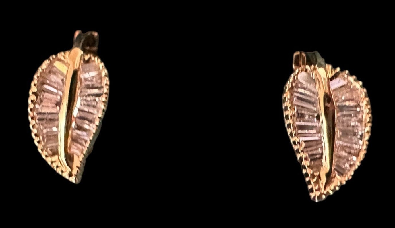 Luxury Promise Natural Diamond Leaf Earrings set in 18K Yellow Gold