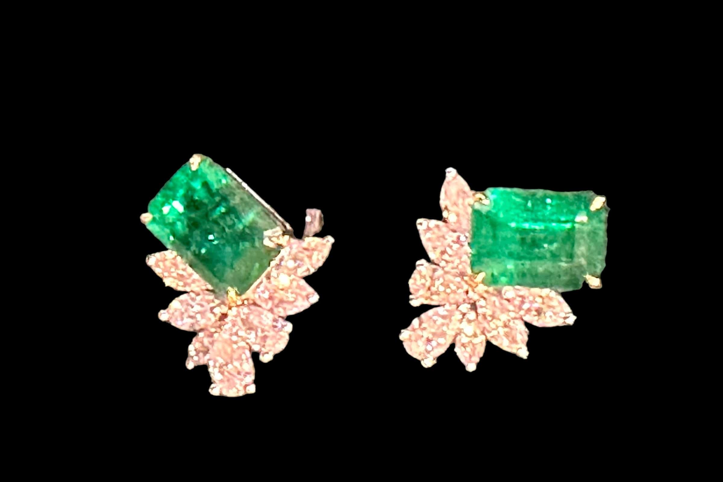 Luxury Promise Rectangular Emerald Gemstone set in Diamonds Earrings