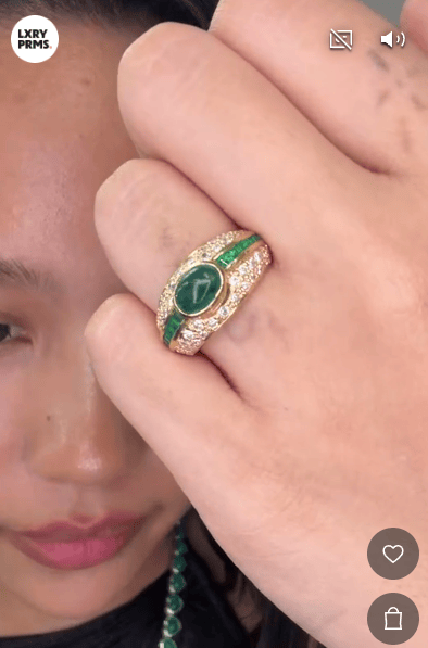 Luxury Promise Emerald Cabochon Ring in 18K / 6.5g, E0.93ct/0.31ct, D0.71ct / Size 6 US 1295A JJC0466