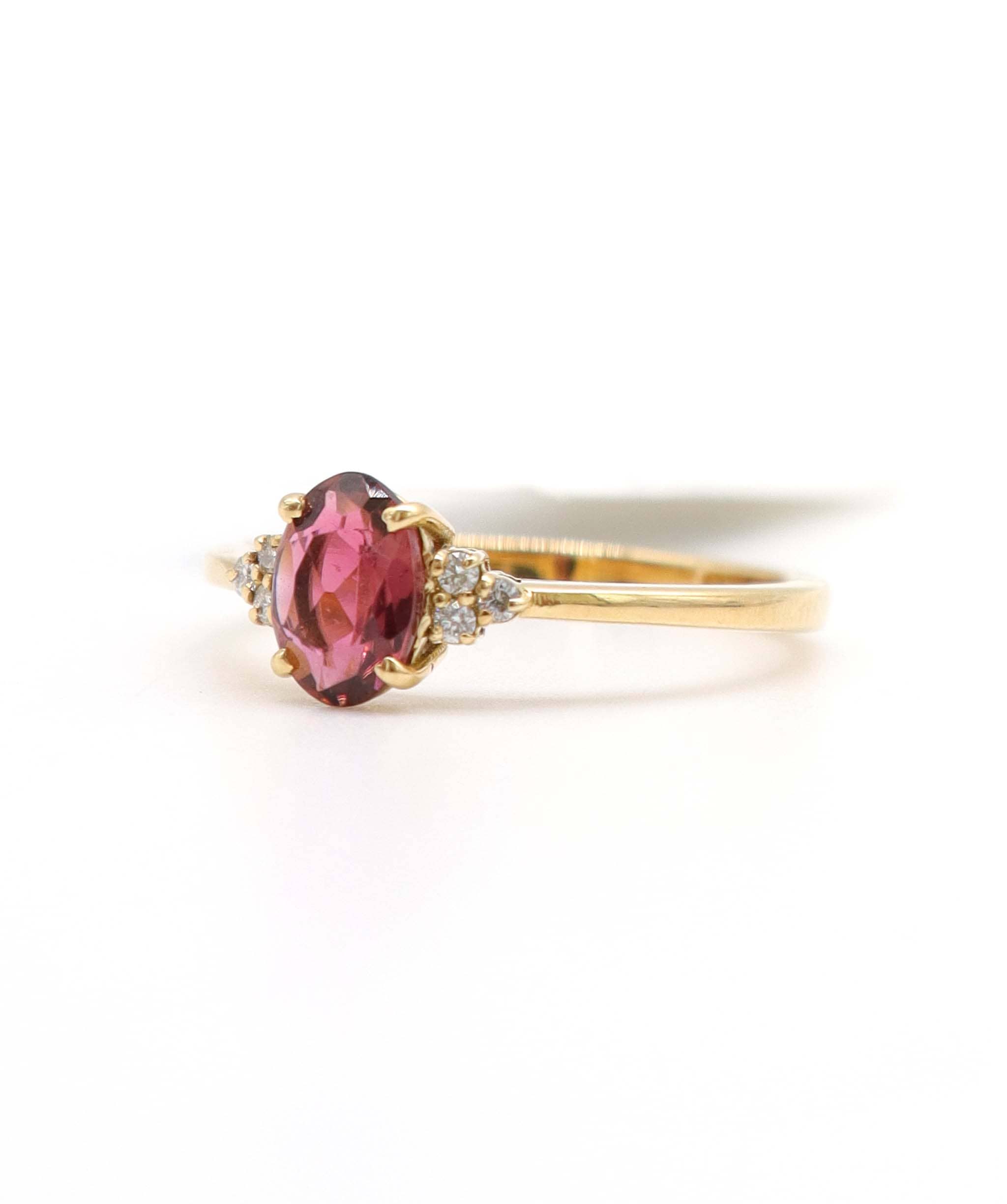 Luxury Promise 0.59ct Pink Tourmaline & Diamond Ring in 18K Yellow Gold DXBCS5075