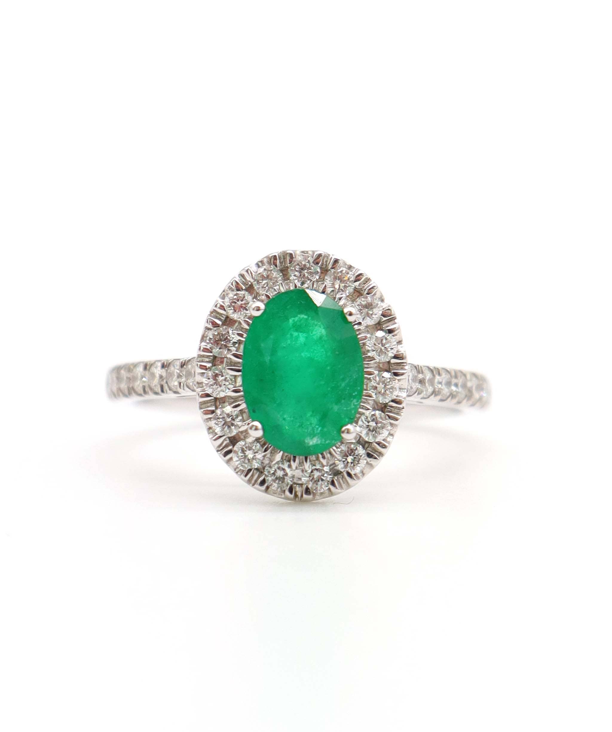 Luxury Promise 1.11ct Emerald & Diamond Ring in 18K White Gold DXBCS5093
