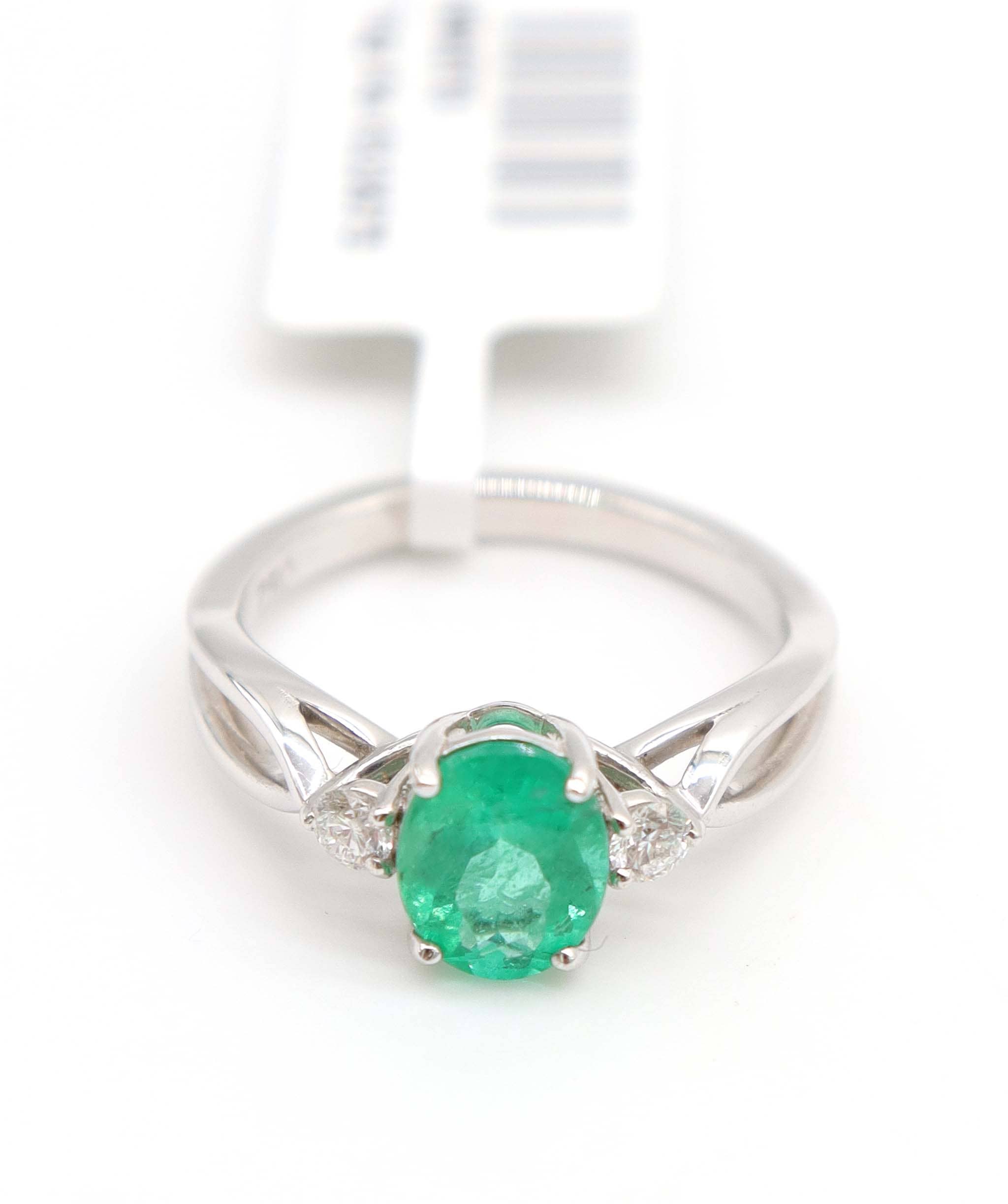 Luxury Promise 1.11ct Emerald & Diamond Ring in 18K White Gold DXBCS5097