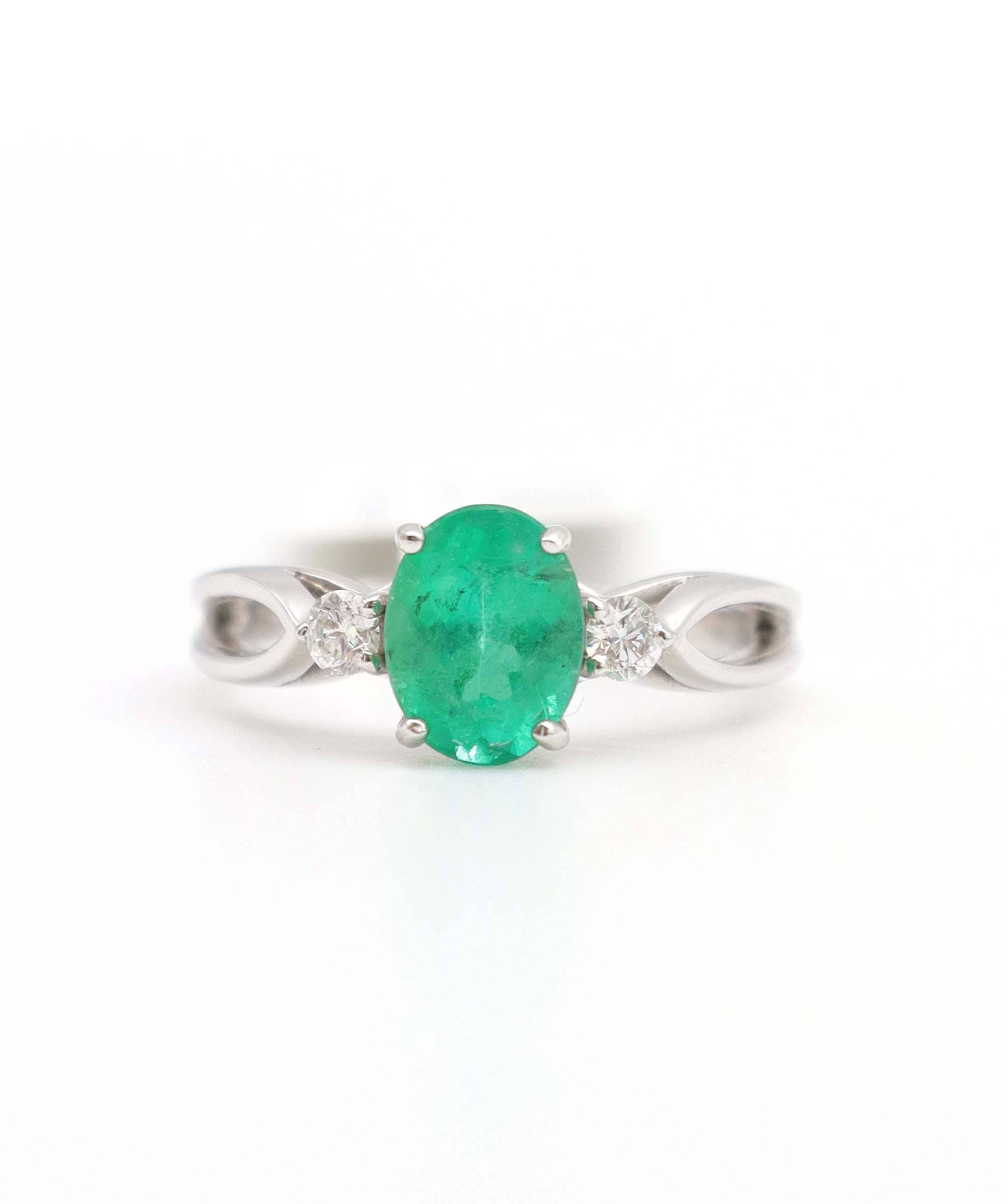 Luxury Promise 1.11ct Emerald & Diamond Ring in 18K White Gold DXBCS5097