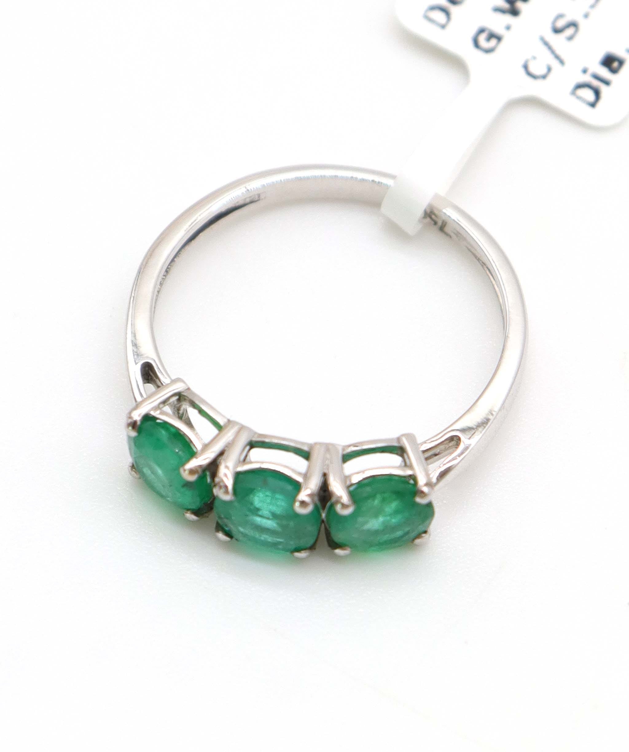 Luxury Promise 1.48ct Emerald Trilogy Ring in 18K White Gold DXBCS5094