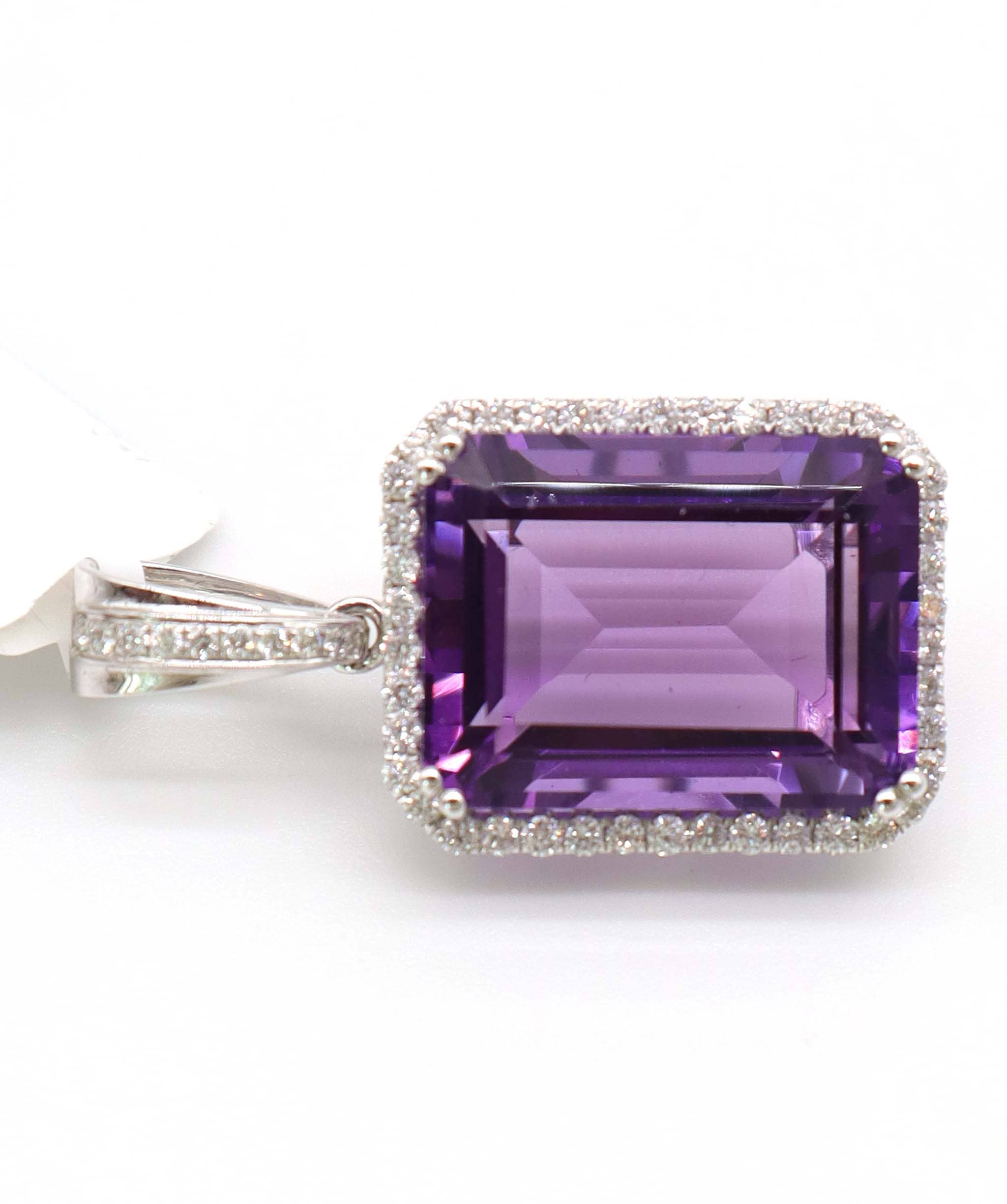 Luxury Promise 10.87ct Amethyst Diamond Halo Pendant in 18K White Gold DXBCS5074