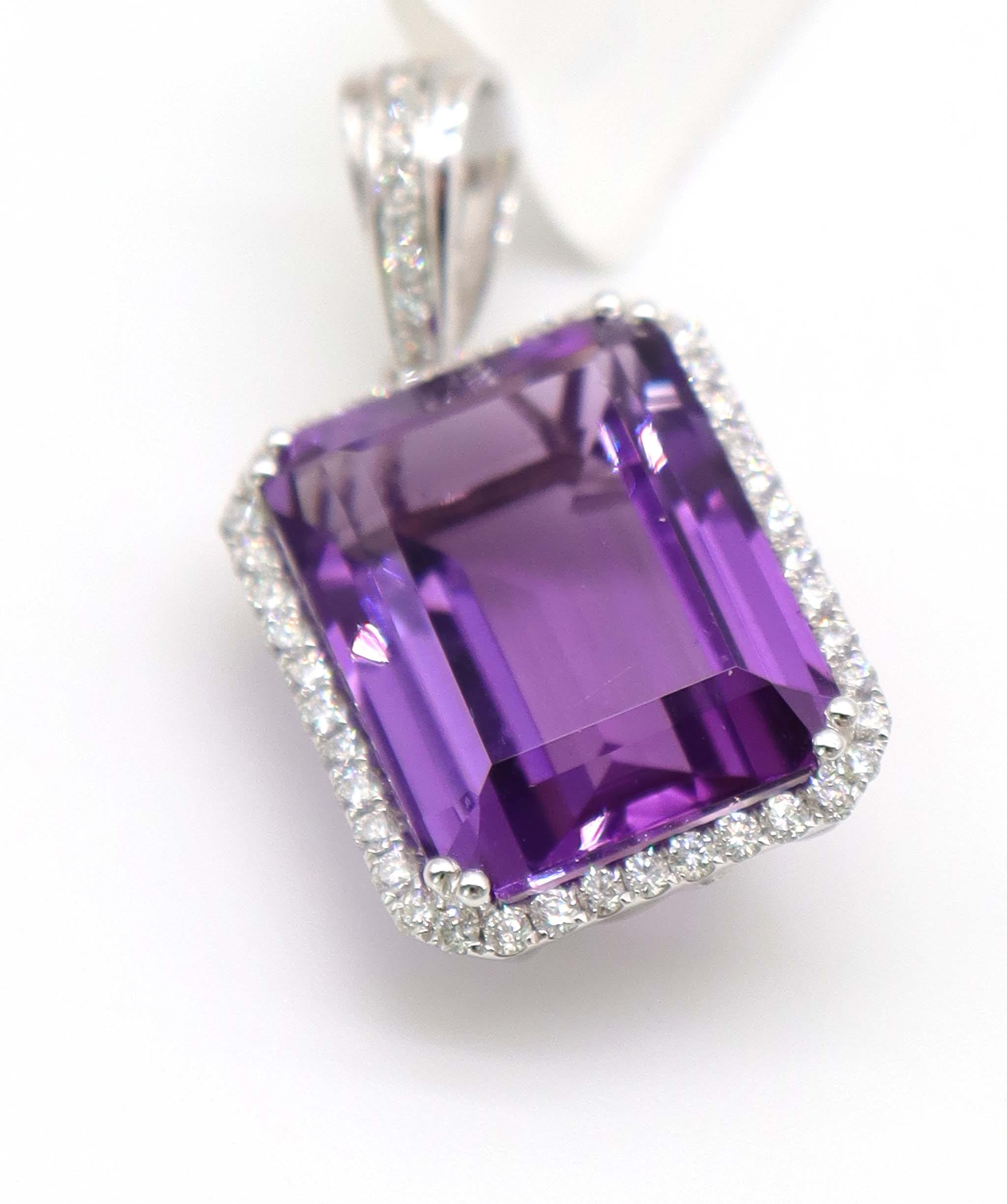 Luxury Promise 10.87ct Amethyst Diamond Halo Pendant in 18K White Gold DXBCS5074