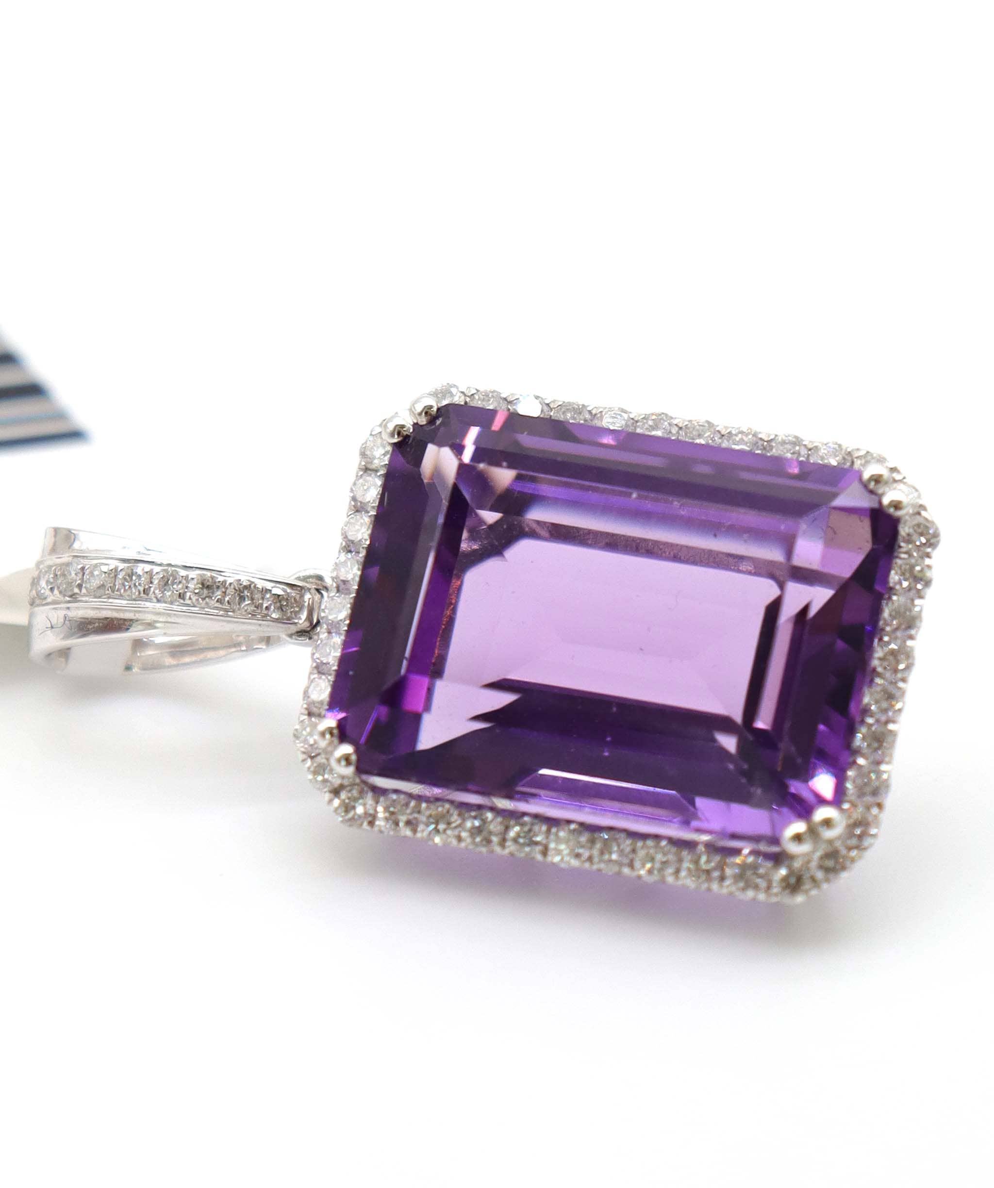 Luxury Promise 10.87ct Amethyst Diamond Halo Pendant in 18K White Gold DXBCS5074