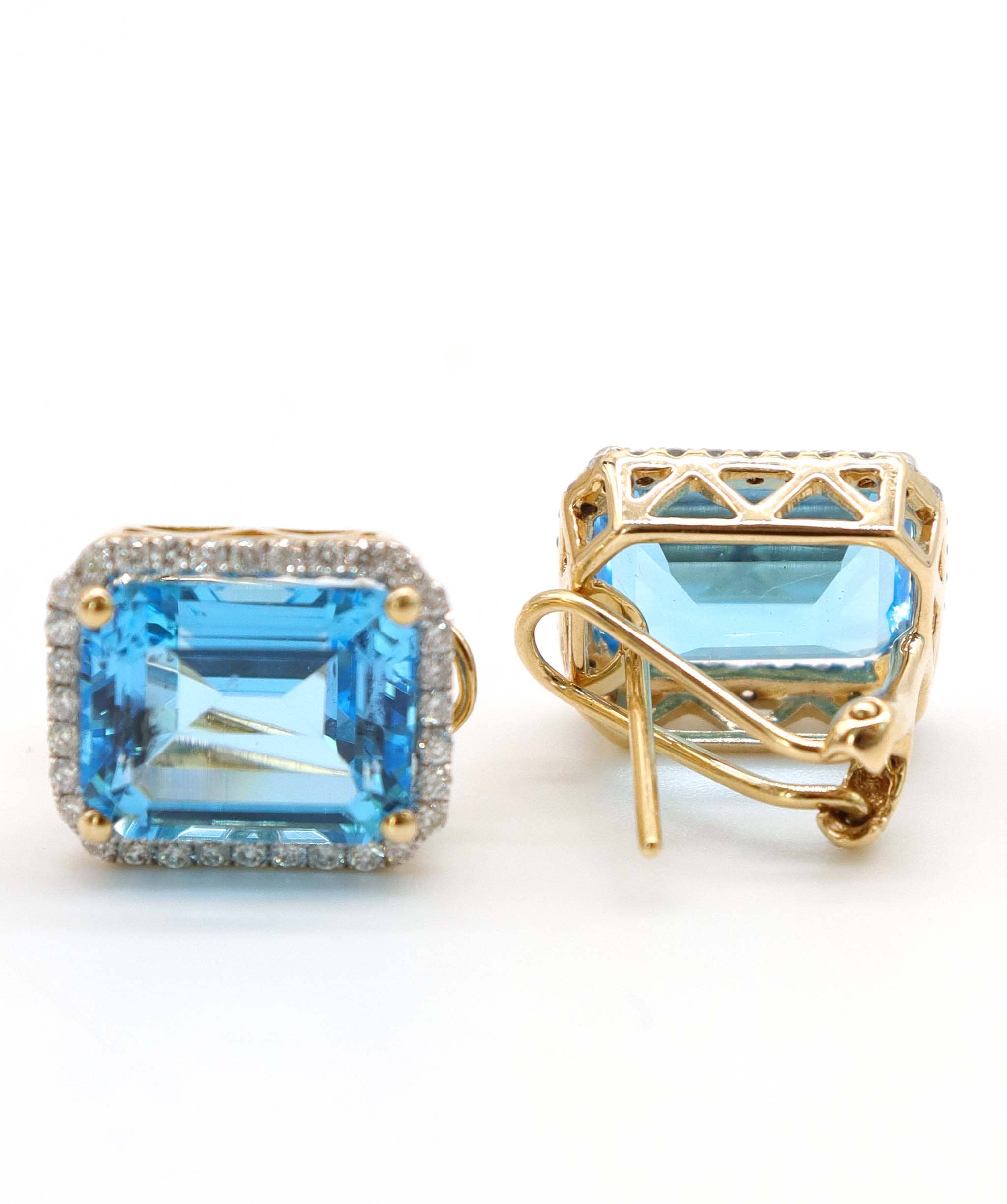 Luxury Promise 11.06ct Blue Topaz Diamond Earrings in 18K White Gold DXBCS5077