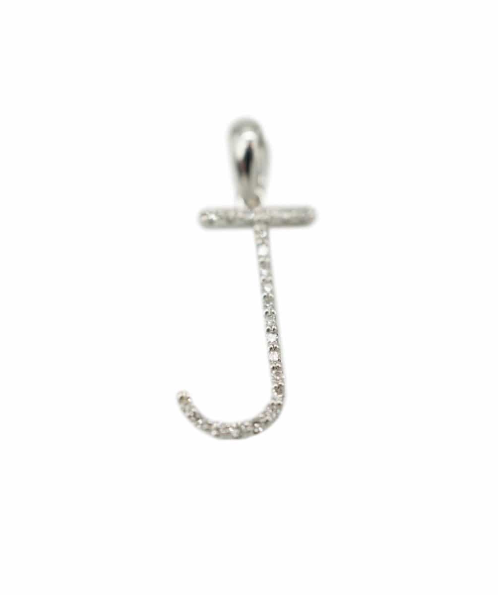 18K White Gold & Diamond 'J' Initial Pendant AHL1002