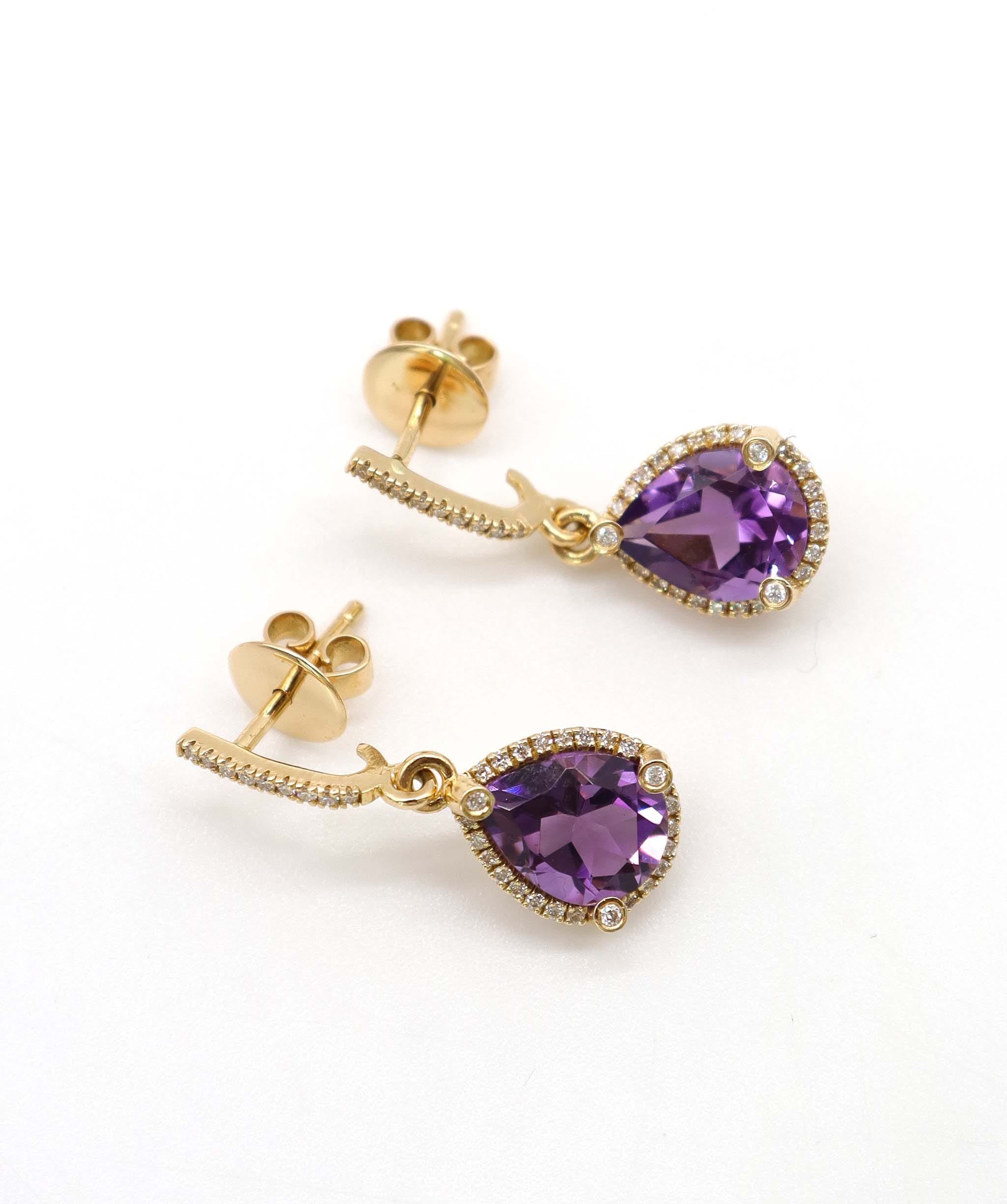 Luxury Promise 3.3ct Amethyst Diamond Drop Earrings in 18K Yellow Gold DXBCS5087