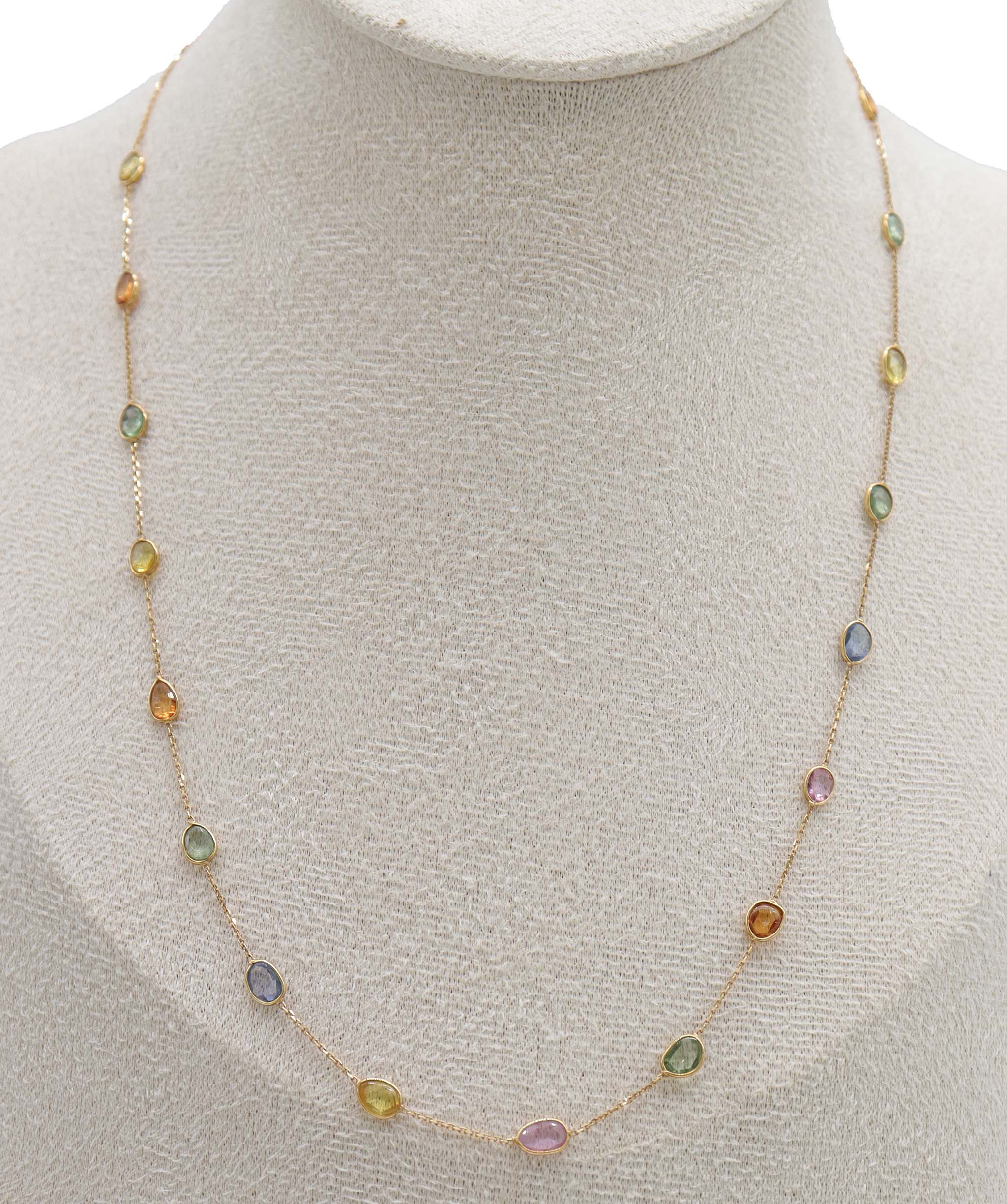 Luxury Promise 4.8ct Multi Sapphire Necklace in 18K Yellow Gold DXBCS5068