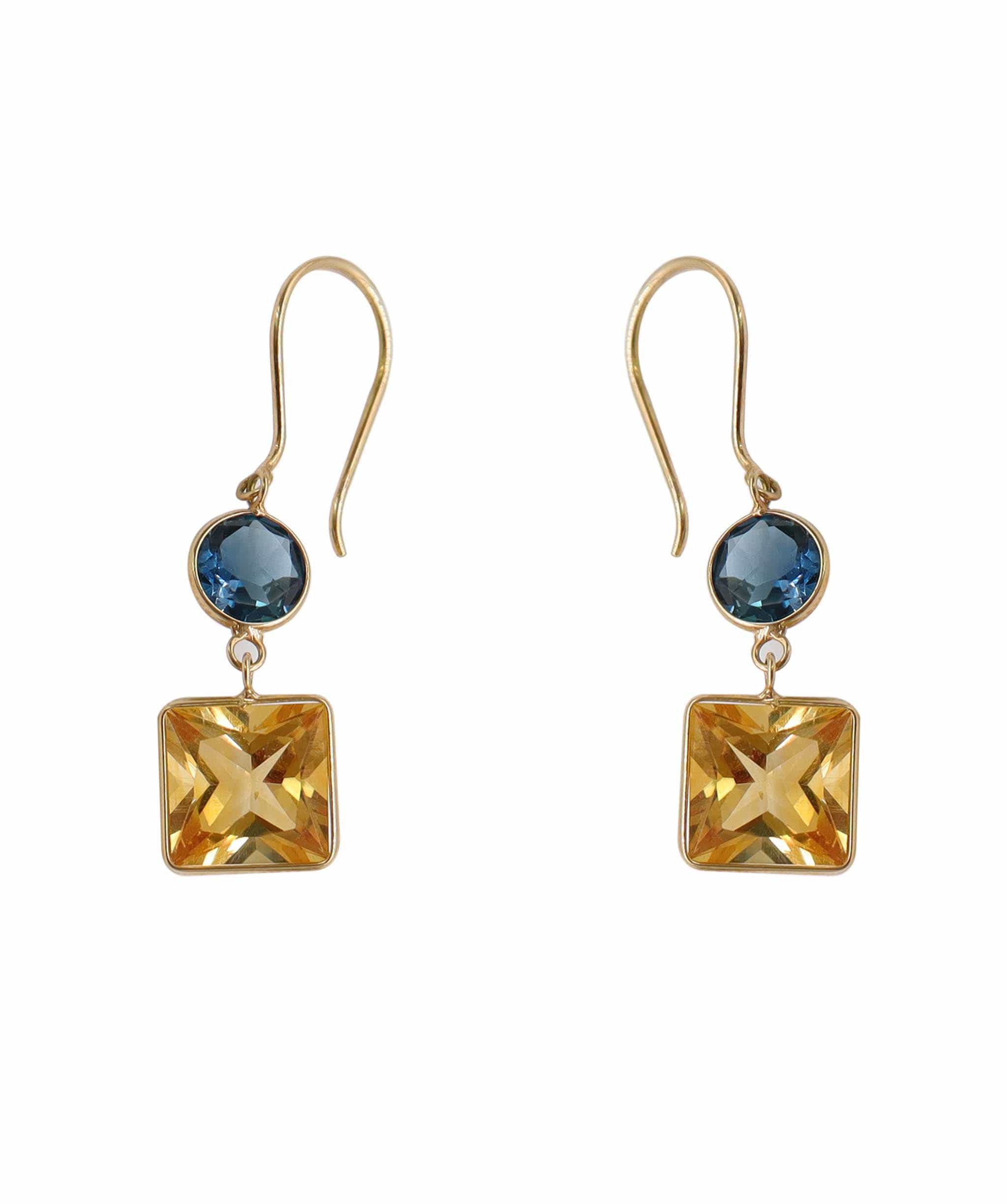 Luxury Promise 6.45ct Citrine & Blue Topaz Earrings in 18K Yellow Gold DXBCS5088