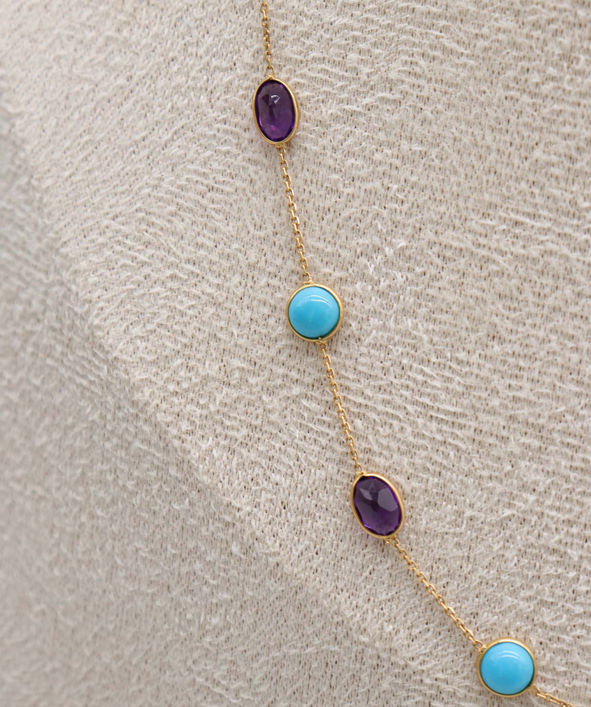 Luxury Promise 7.75ct Turquoise & Amethyst Necklace in 18K Yellow Gold DXBCS5070