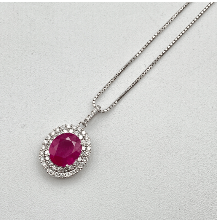 Luxury Promise Burma Pt900/850 Ruby Necklace, Moderate PRU4.58 D1.12, Purplish Red, 11.1g, GIA certified. 55915