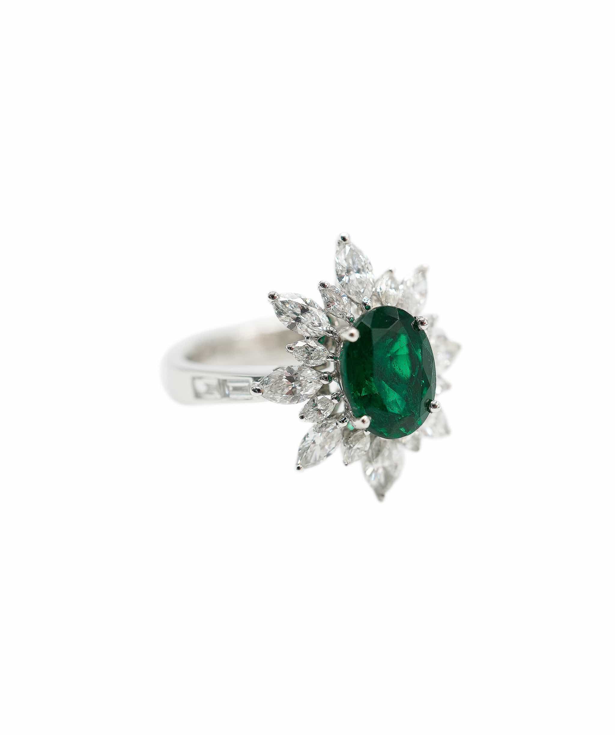 Luxury Promise Emerald and diamond cluster ring 18K WG AHC1518