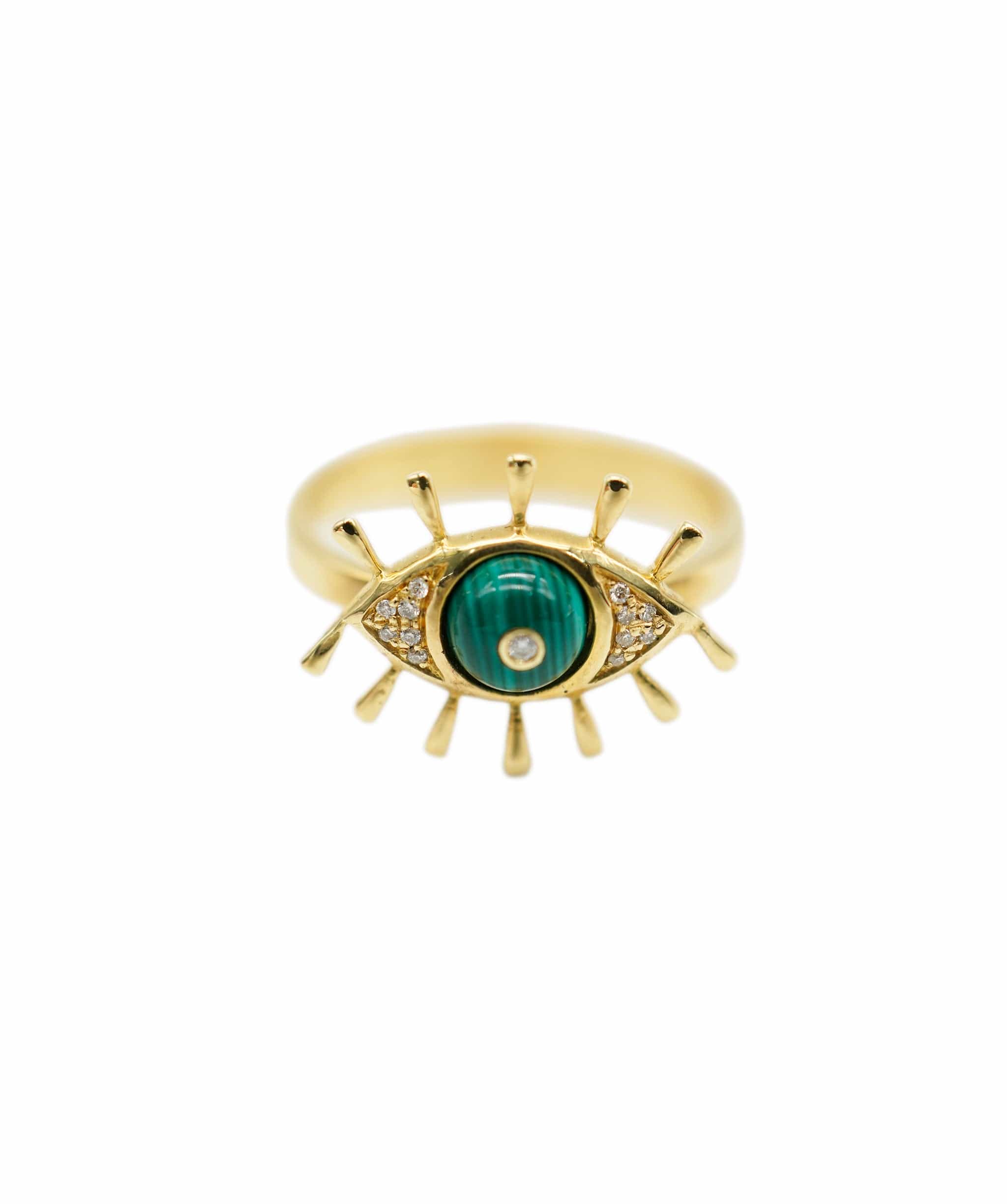 Luxury Promise Green Eye Resin Diamond Ring 18K Yellow gold ASC1922