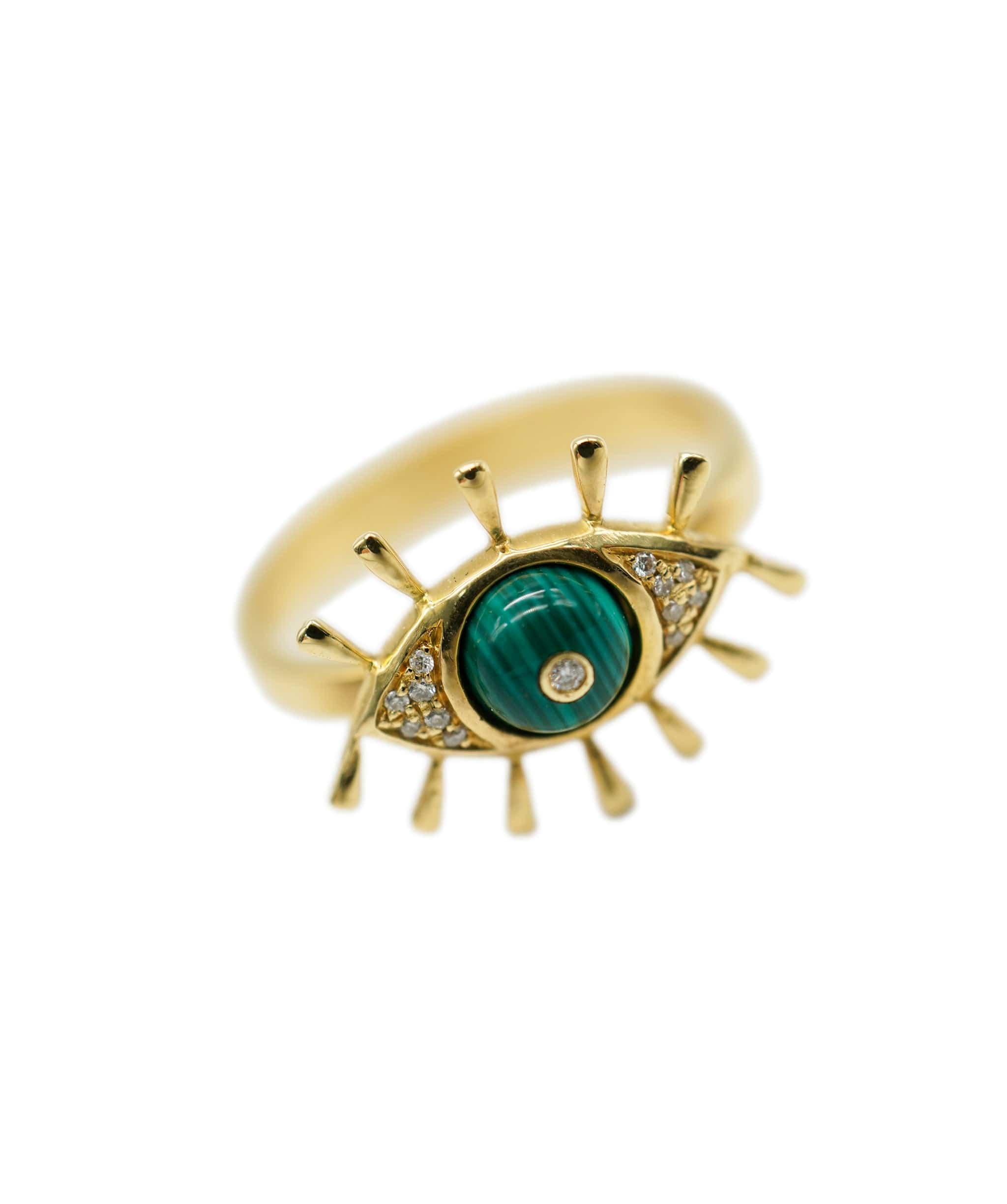 Luxury Promise Green Eye Resin Diamond Ring 18K Yellow gold ASC1922