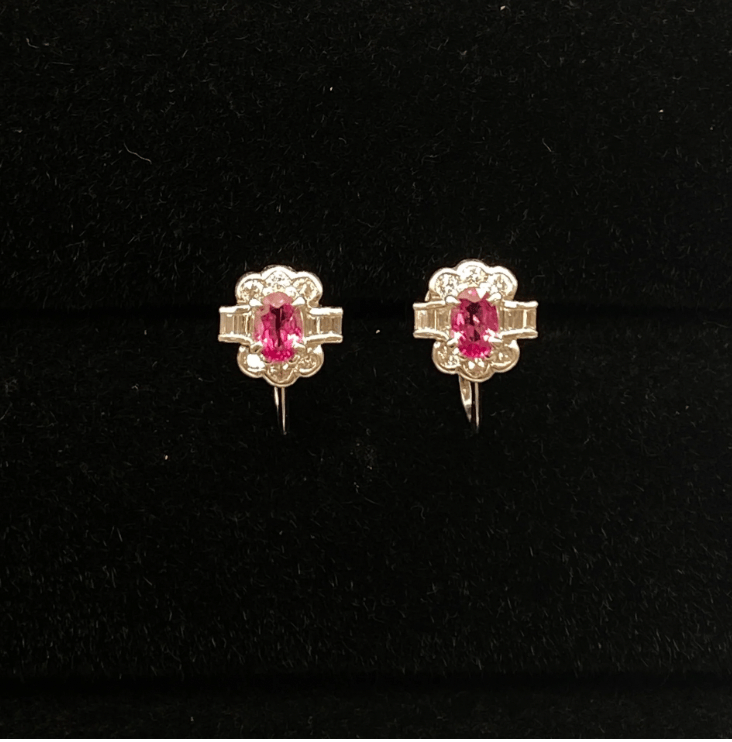 Luxury Promise Jewelry Maki Pt850 Ruby Earrings R0.35 R0.31 D0.24*2 4.3g NGL Soldering 55424