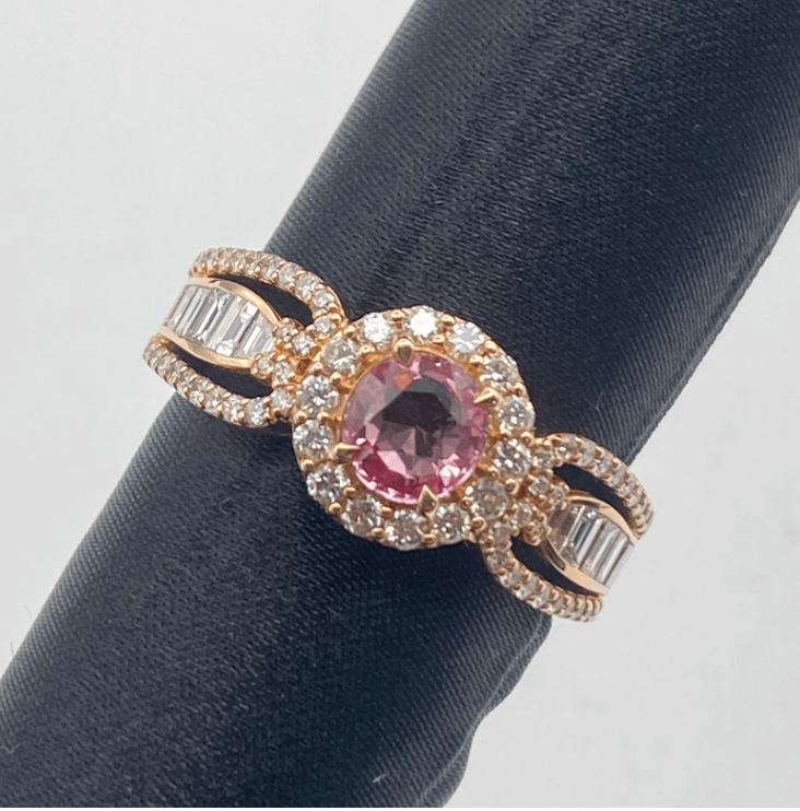 Luxury Promise K18 padparadscha Sapphire Ring NoHeat PRS1.03 D1.08 5.8g AIGS US 8 54790