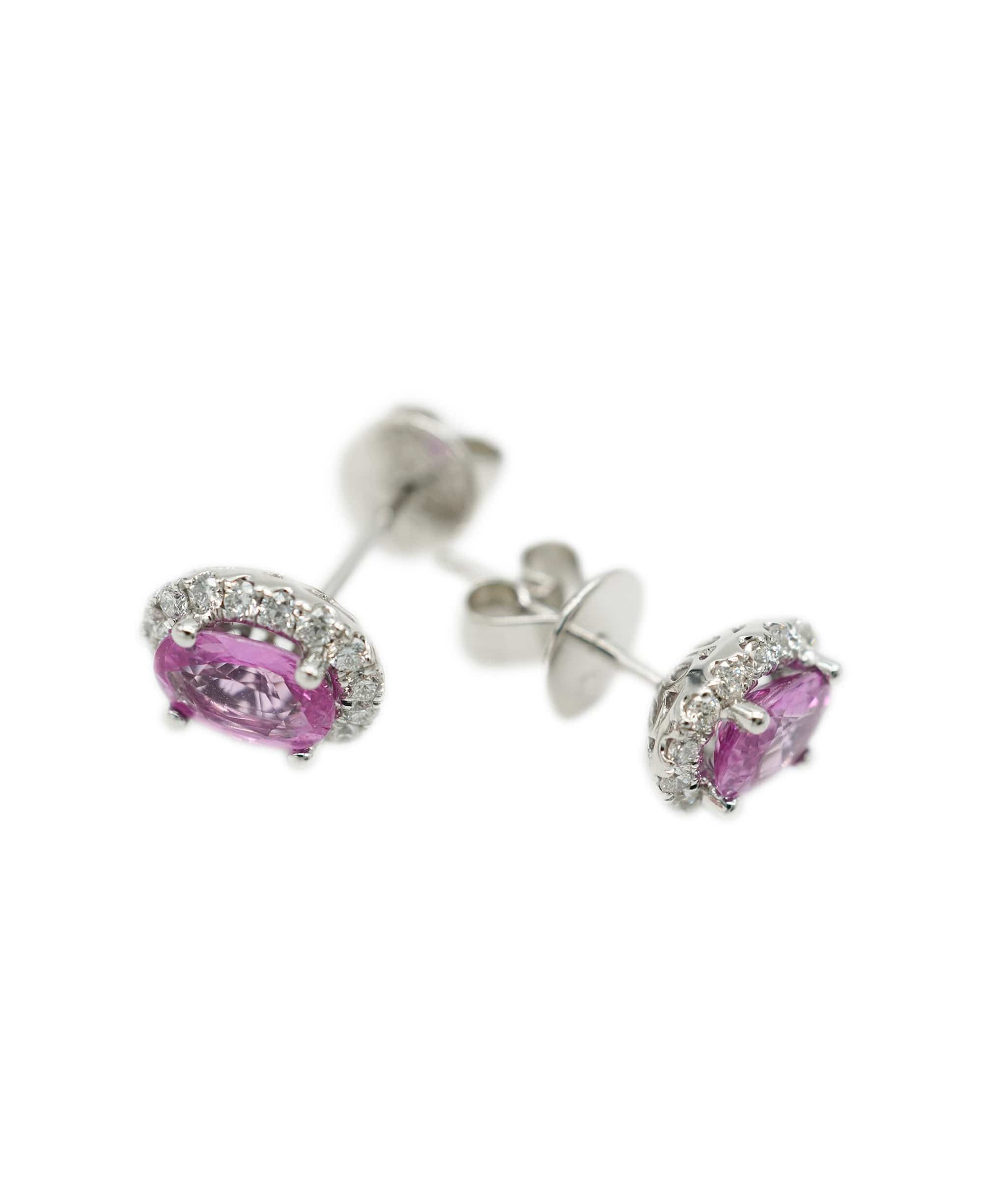 Luxury Promise Pink sapphire and diamond 18K WG cluster earstuds AHC1611
