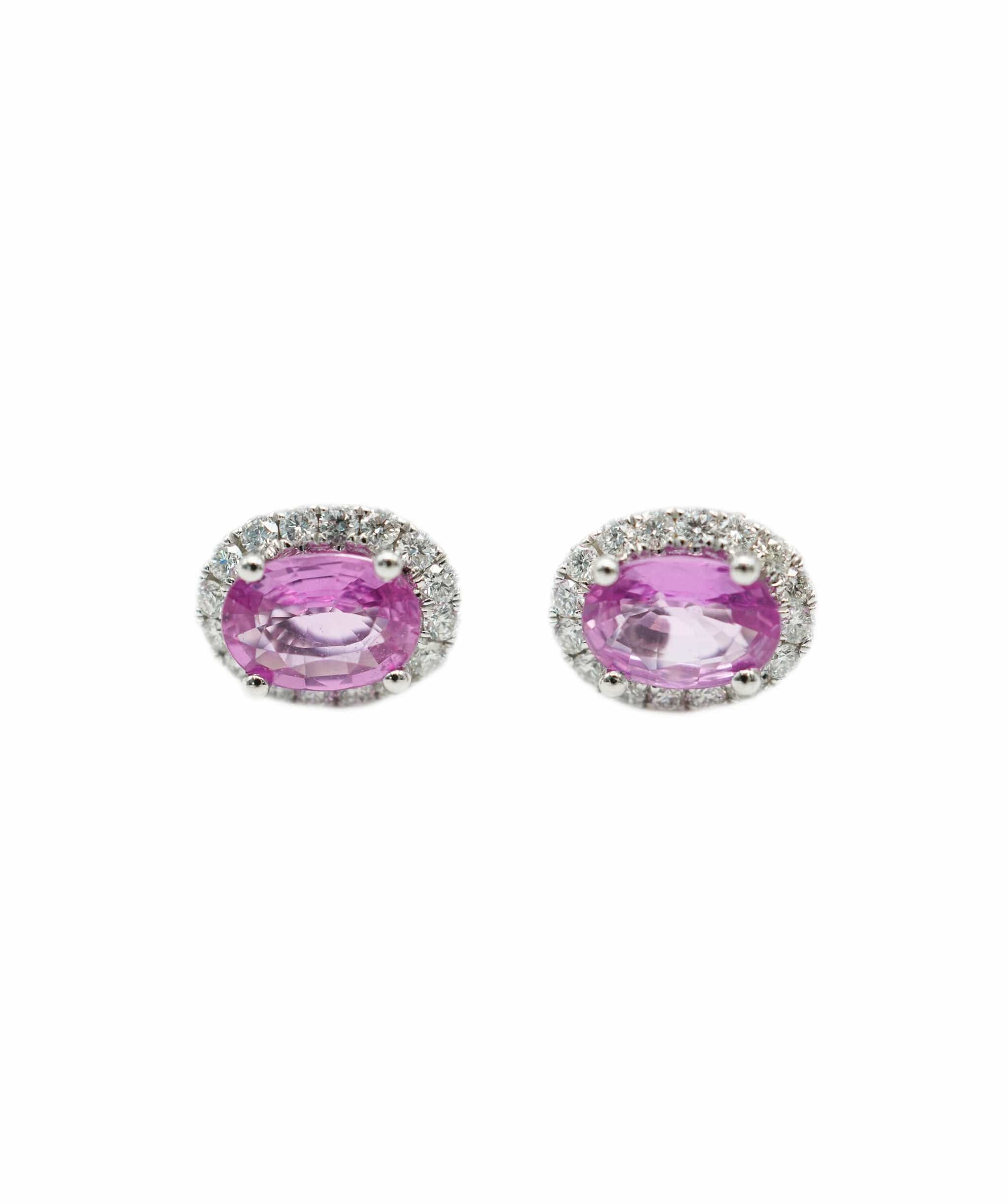 Luxury Promise Pink sapphire and diamond 18K WG cluster earstuds AHC1611