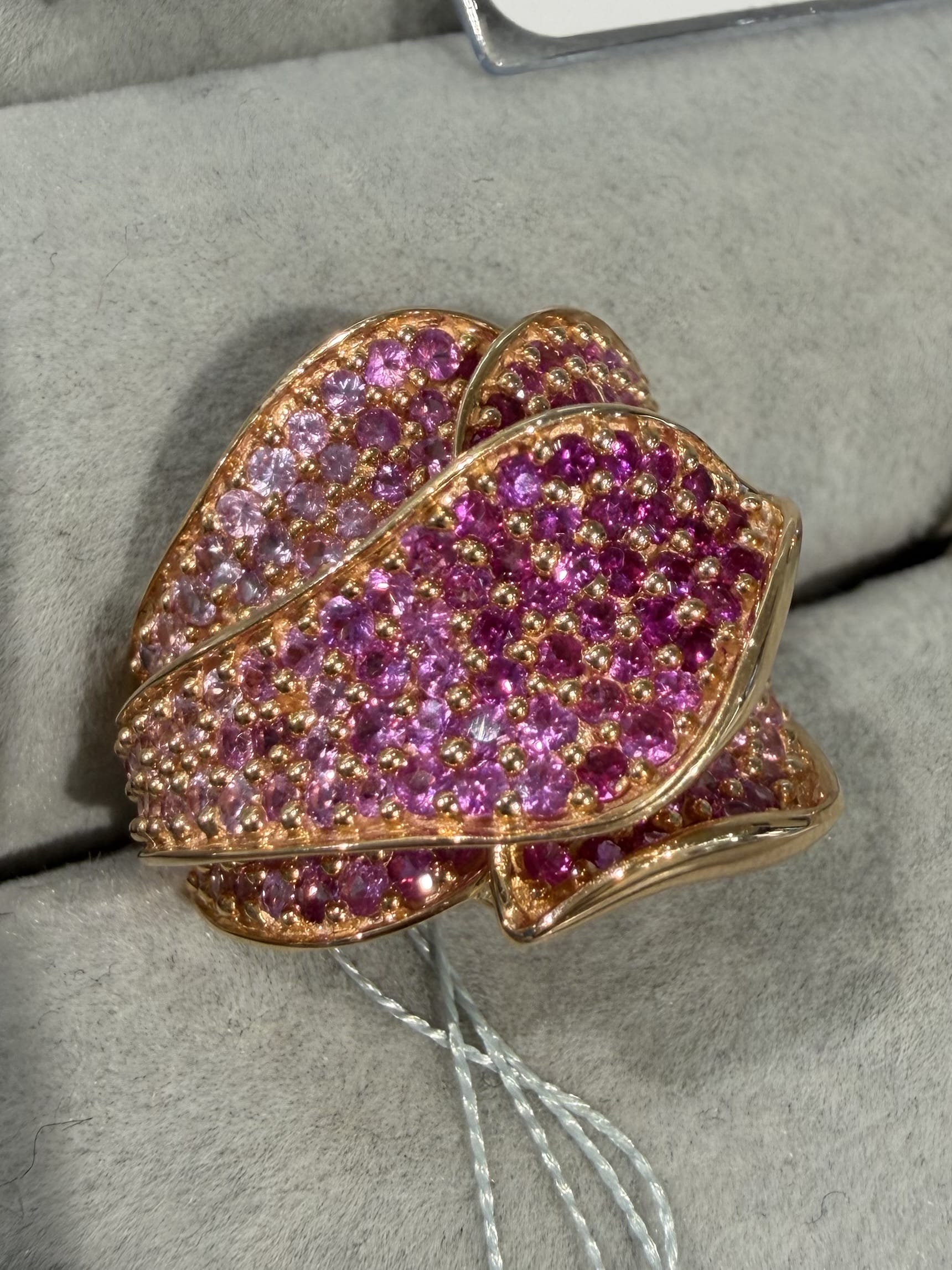 Luxury Promise Pink Sapphire & Ruby Pave Floral Motif Ring in K18 / S4.50 / 382A JJC0966