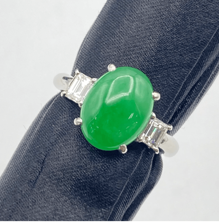 Luxury Promise Pt900 Jade Ring, JD3.27 D0.48, 5.5g, Medium Size US 5.5 55265