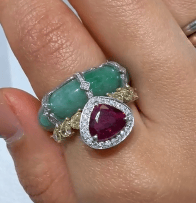 Luxury Promise PT900 Ruby and Jade Ring H0529B128