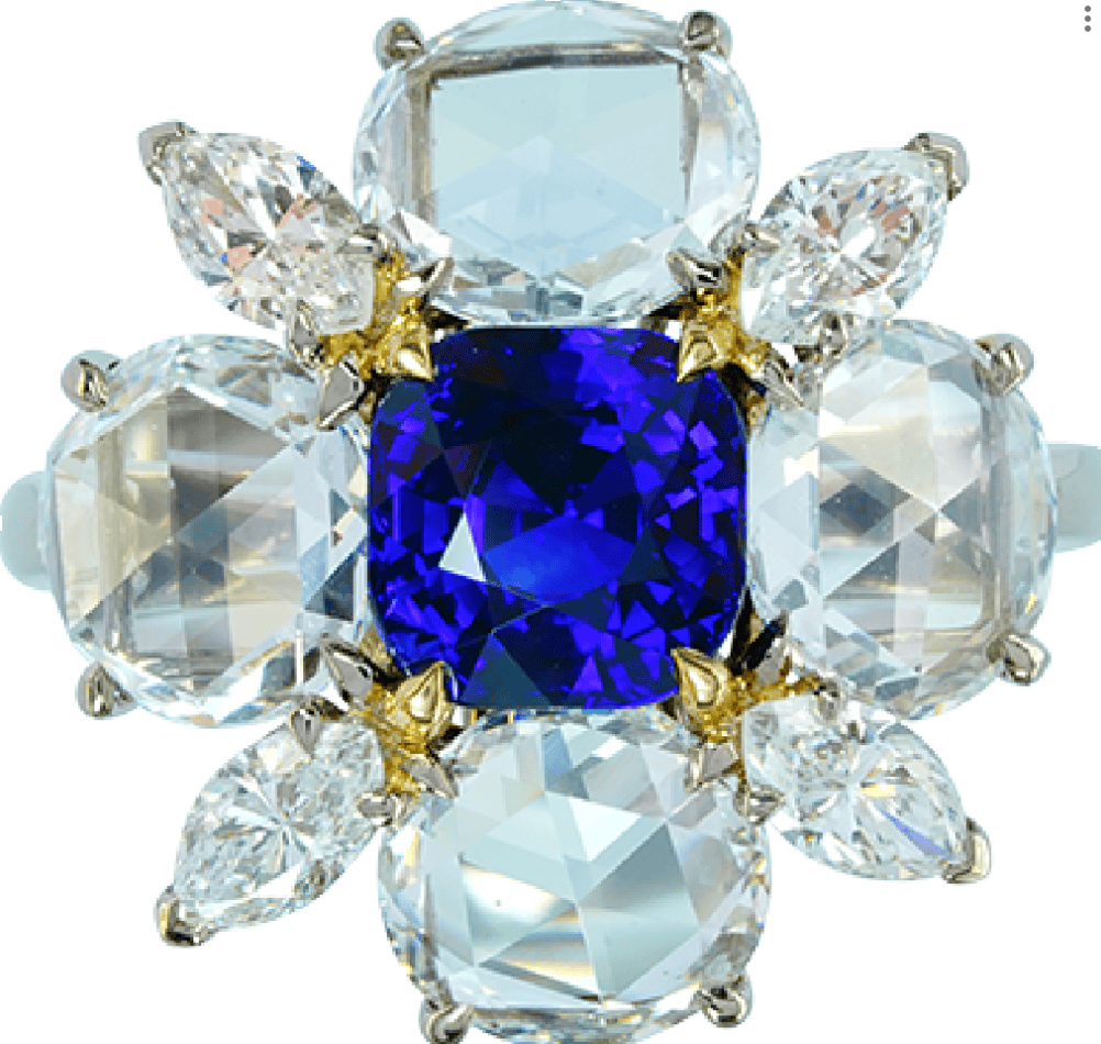 Luxury Promise Royal Blue Sapphire Rose cut Diamond Ring GRS Madagascar No Heat R1547
