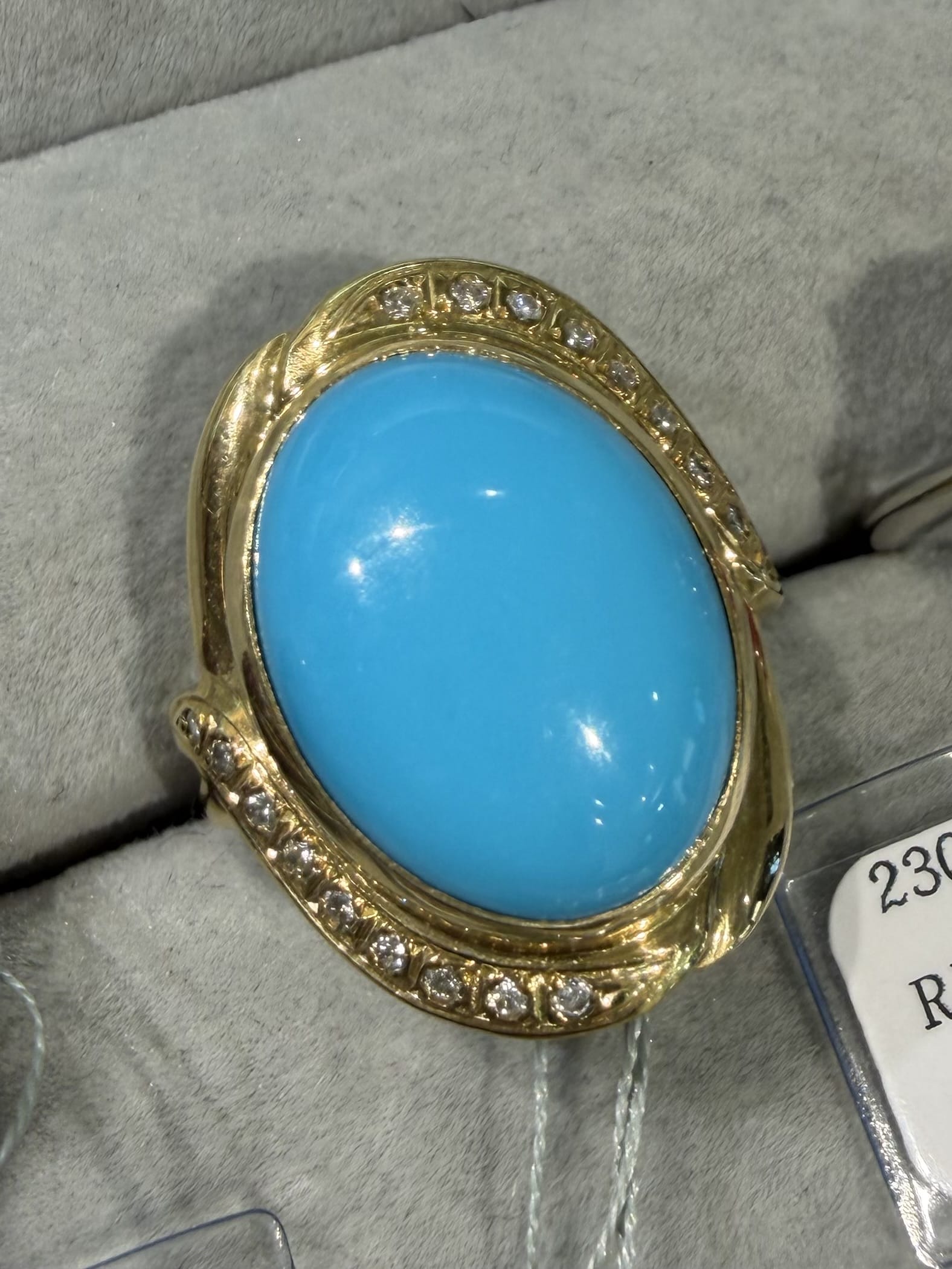 Luxury Promise Sleeping Beauty Turquoise Diamond Ring in K18 / 12.82ct / D0.2ct 0204 JJC0962