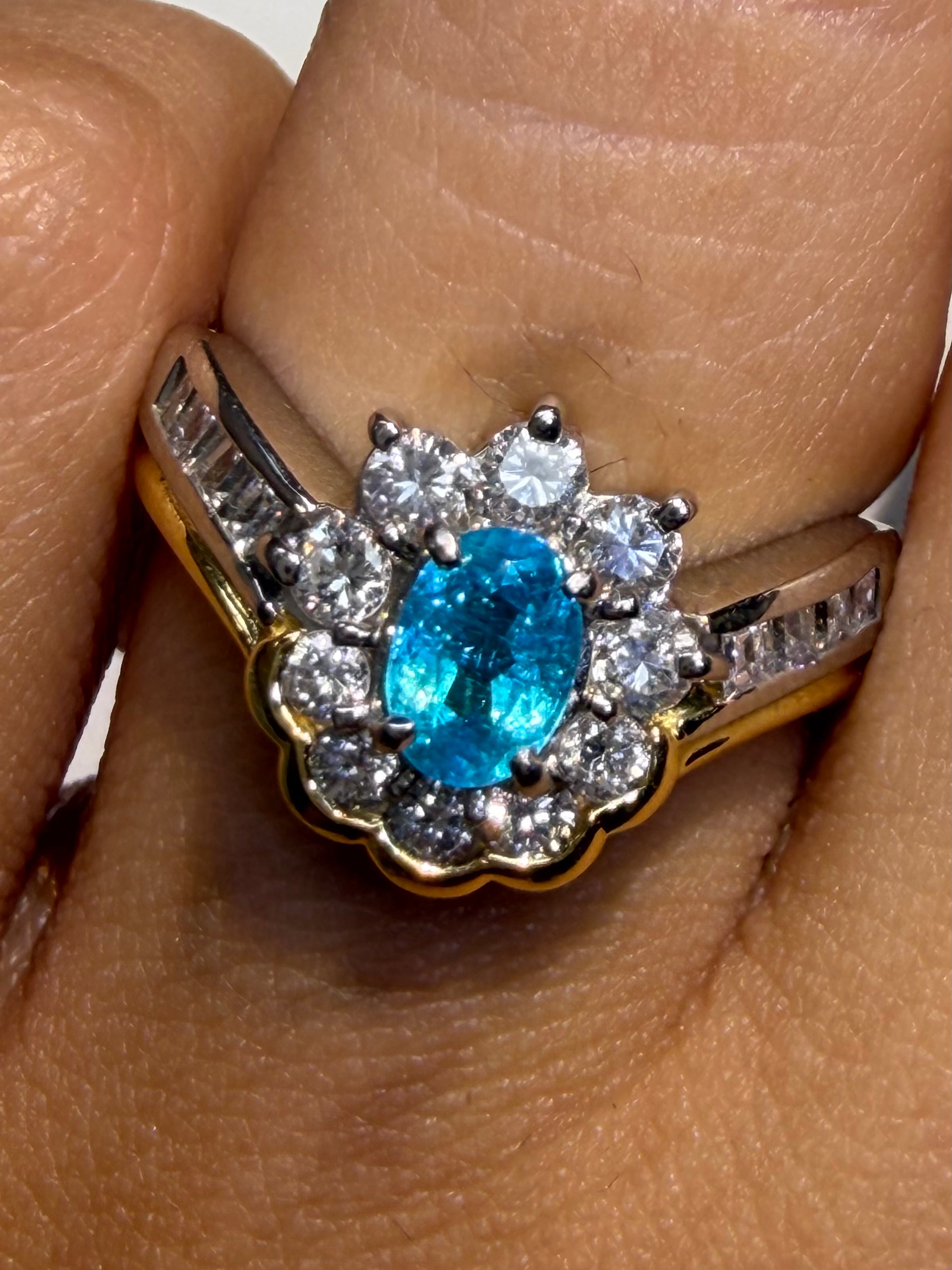 Luxury Promise GIA Brazilian Paraiba Ring in Pt900/18K, P0.54ct D0.62ct (5.5us) 3162 JJC0506
