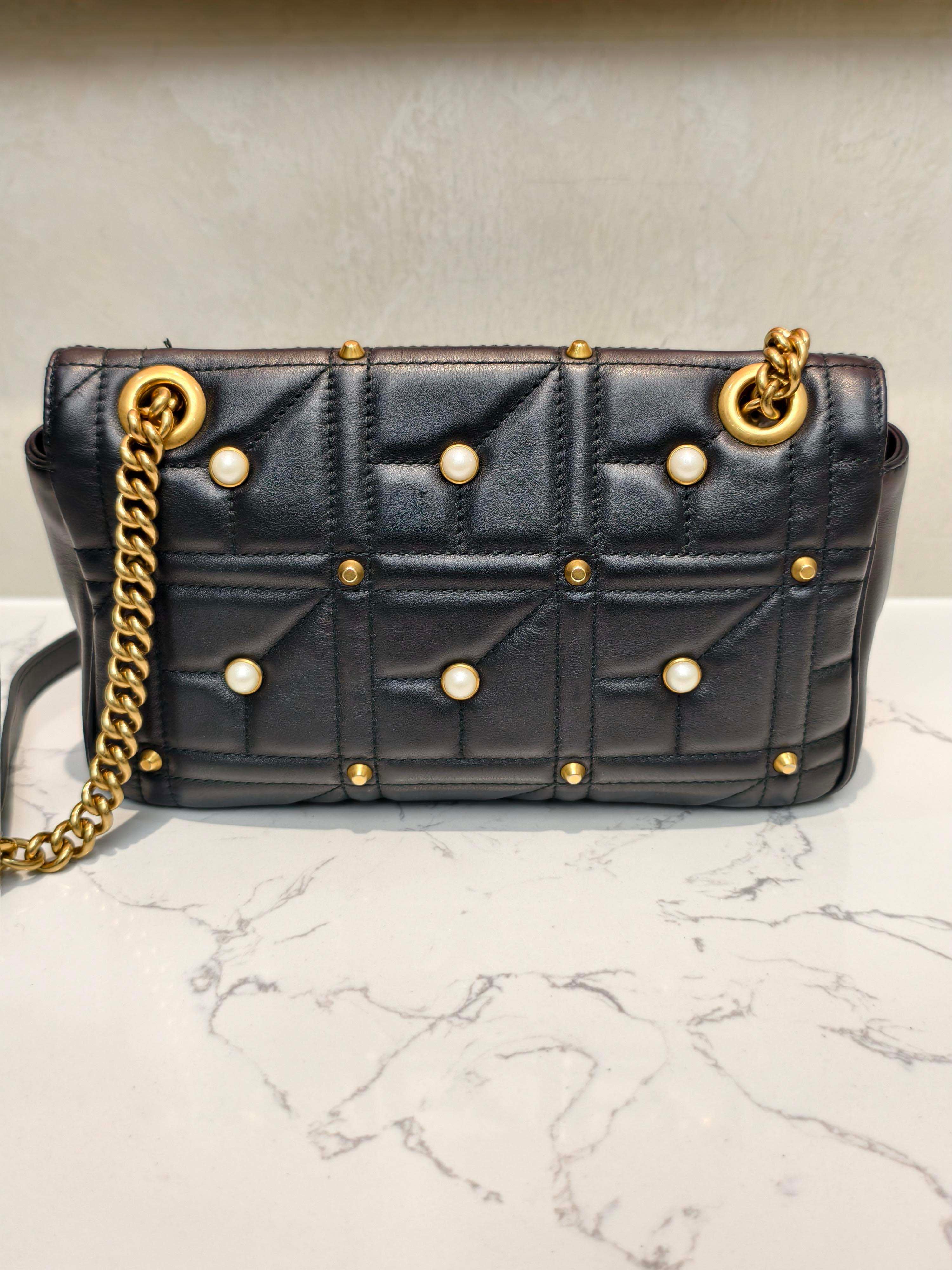 LUXURY PROMISE Gucci GG Marmont Pearl Stud Quilted Leather Crossbody Bag