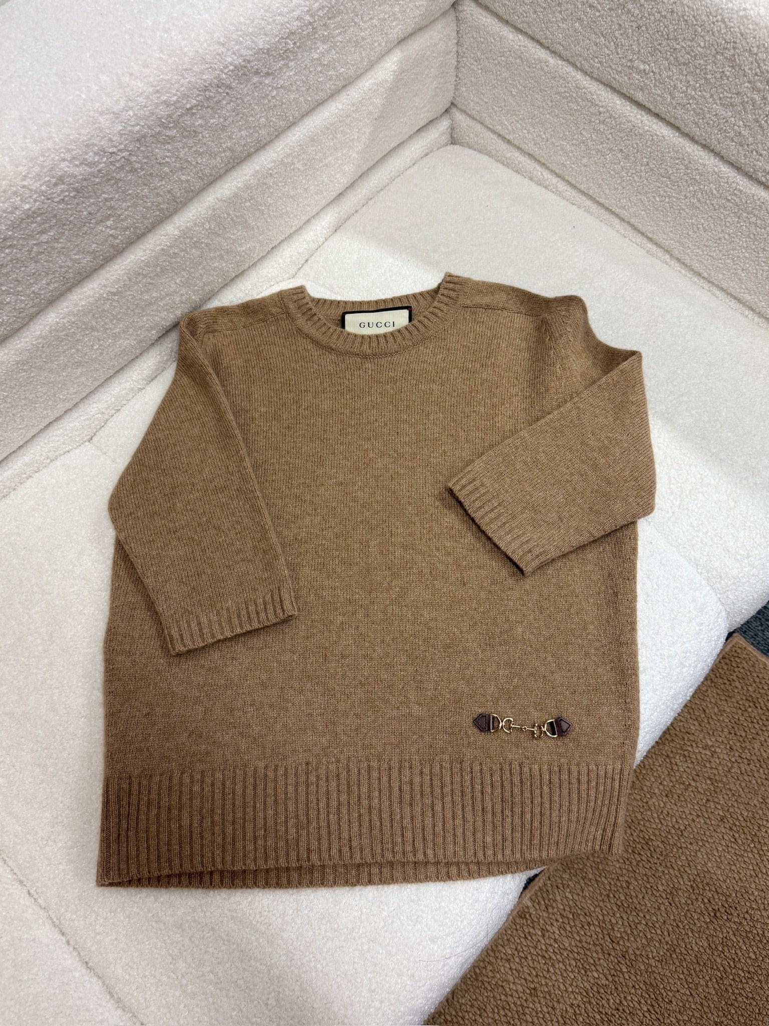 LUXURY PROMISE Gucci Horsebit-detailed leather-trimmed cashmere sweater