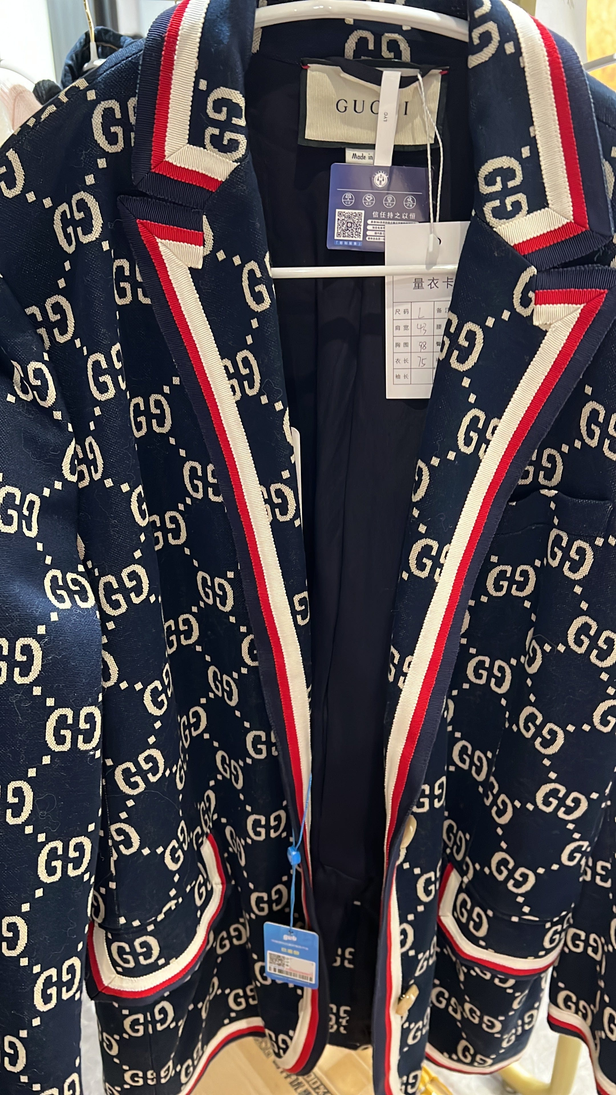 Luxury Promise Gucci Monogrammed Blazer Blue/White Sz L