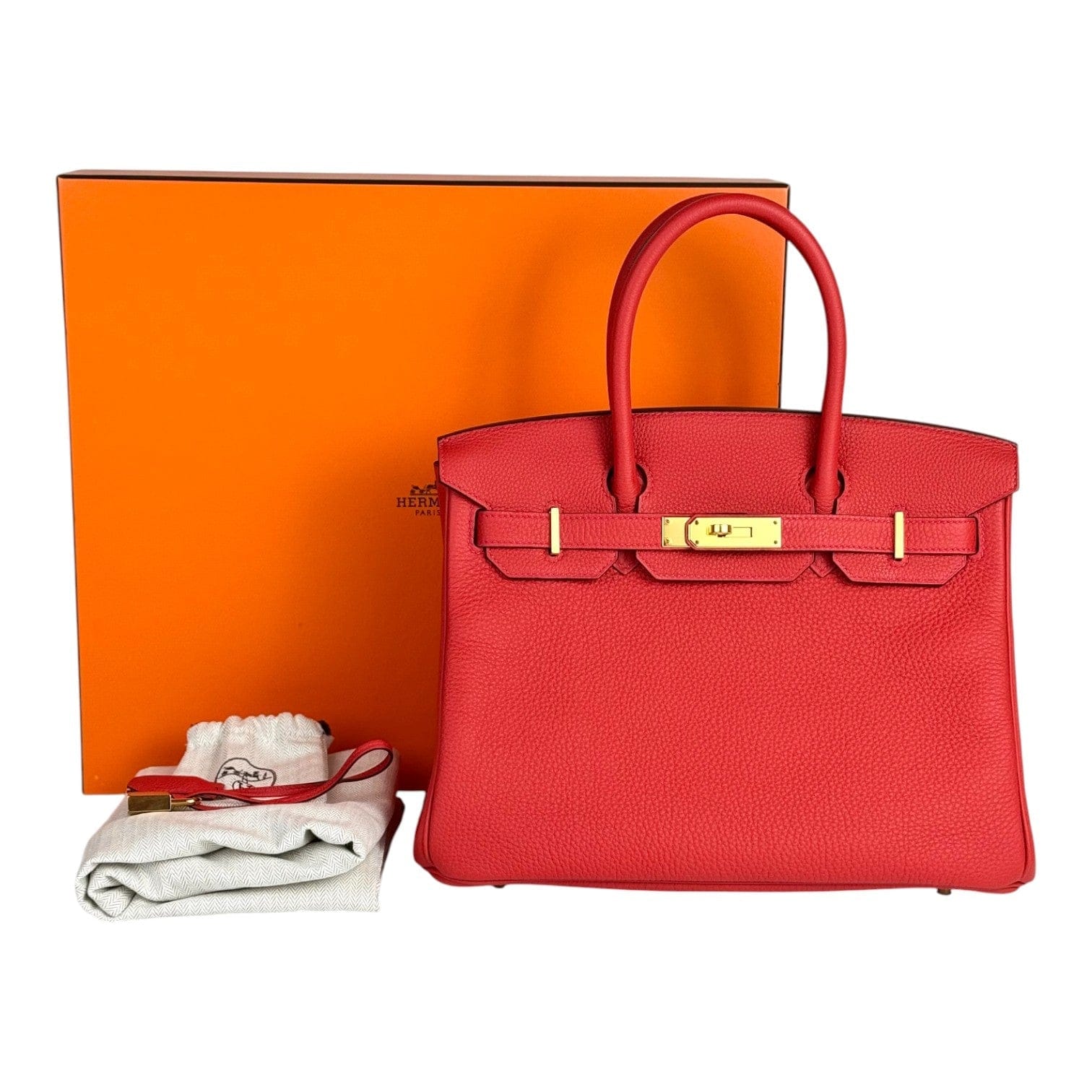 Luxury Promise Hermes Birkin 30cm Bag Red Togo - Full Set - X Stamp