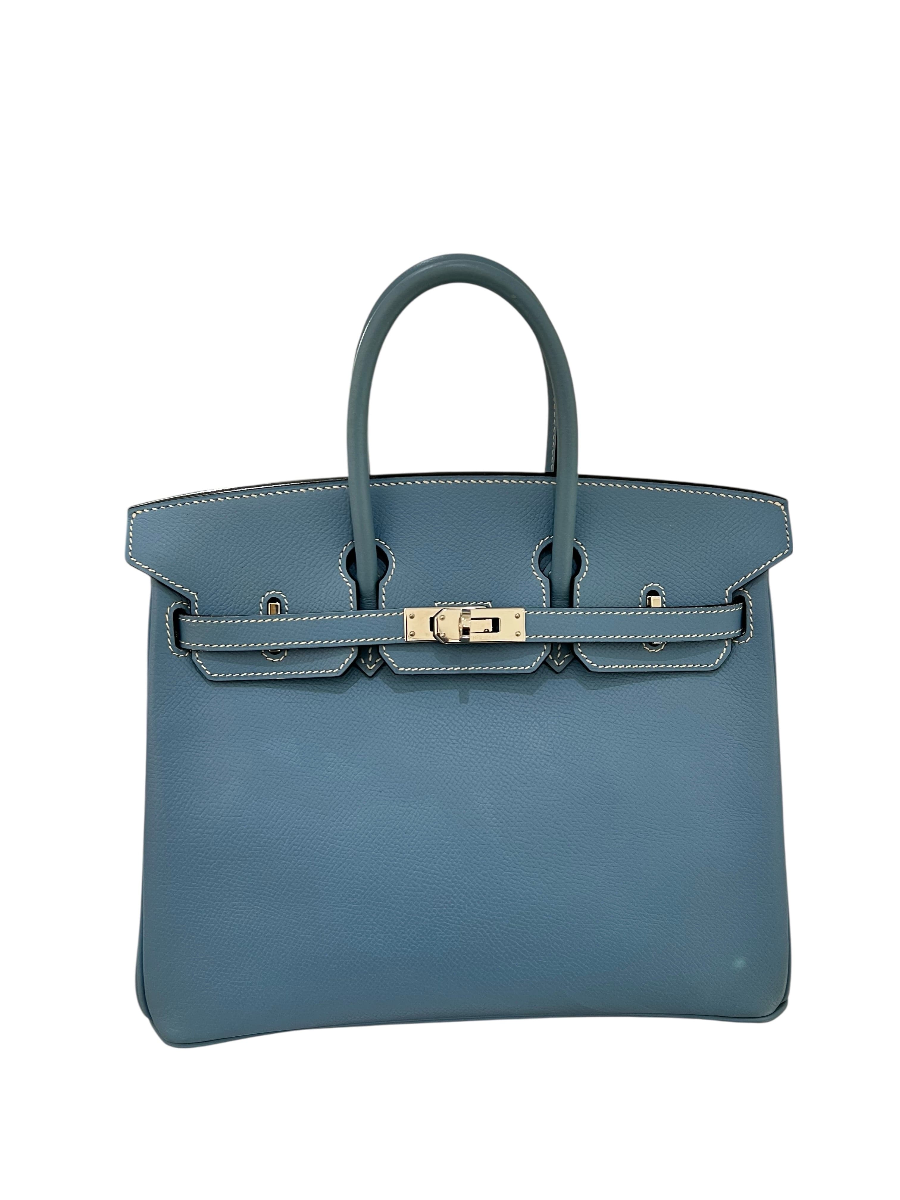 Luxury Promise Hermes Birkin 25 Blue Jean Epsom PHW #J Square