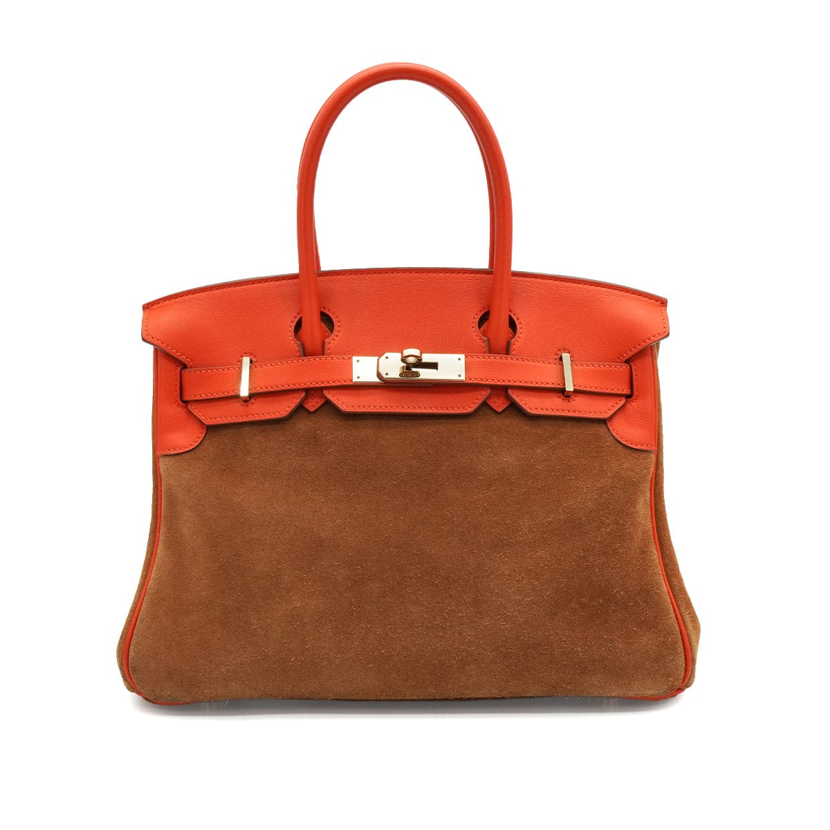 LUXURY PROMISE HERMES BIRKIN 30 CHAMOIS CAPUCINE GRIZZLY VEAU SWIFT HAND BAG 2014 SQUARE R GOLD HARDWARE 90340453