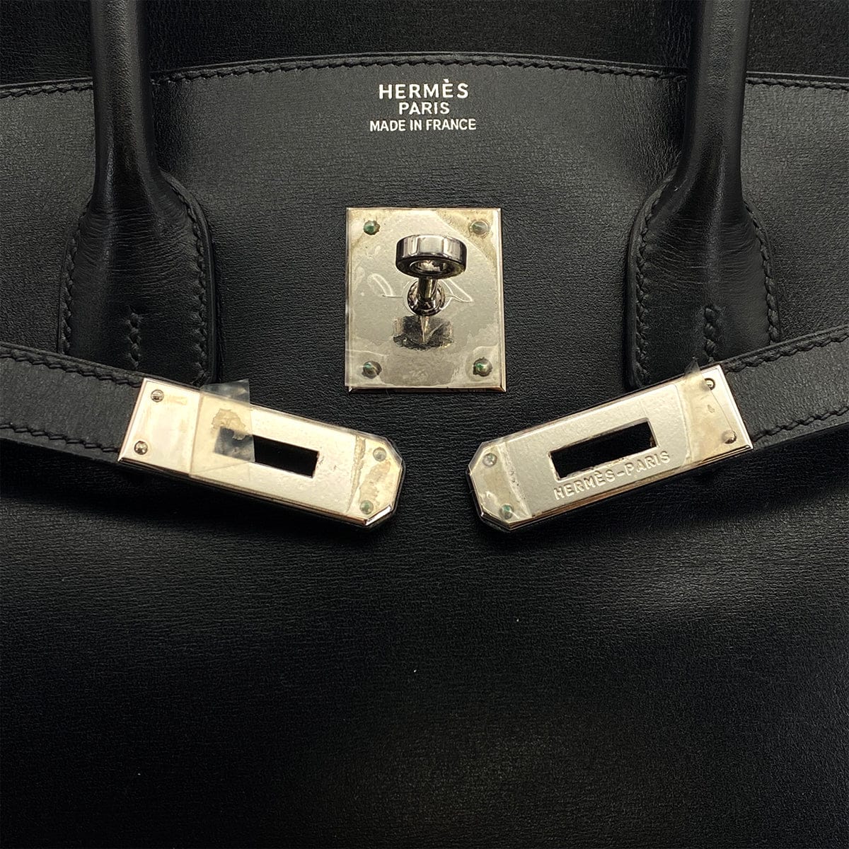 Luxury Promise HERMES BIRKIN 35 BLACK BOXCALF HAND BAG 2002 SQUARE F PALLADIUM HARDWARE 90323080