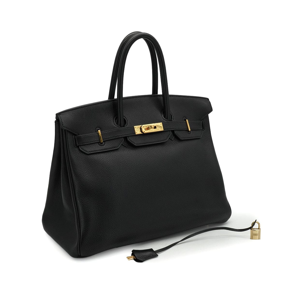 LUXURY PROMISE HERMES BIRKIN 35 BLACK TOGO HAND BAG 1998 SQUARE B GOLD HARDWARE 90339940
