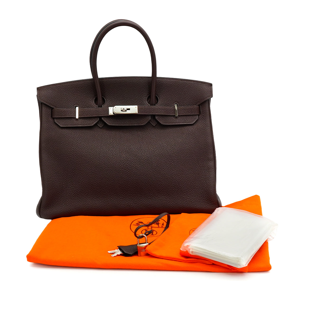 LUXURY PROMISE HERMES BIRKIN 35 CHOCOLAT TOGO HAND BAG 2005 SQUARE I PALLADIUM HARDWARE 90342563