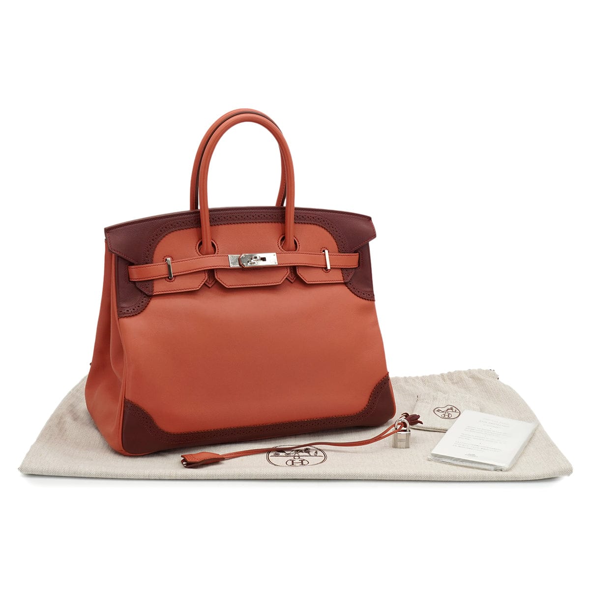 LUXURY PROMISE HERMES BIRKIN 35 GHILLIES ROSY ROUGE H VEAU SWIFT HAND BAG 2012 SQUARE P PALLADIUM HARDWARE 90335721