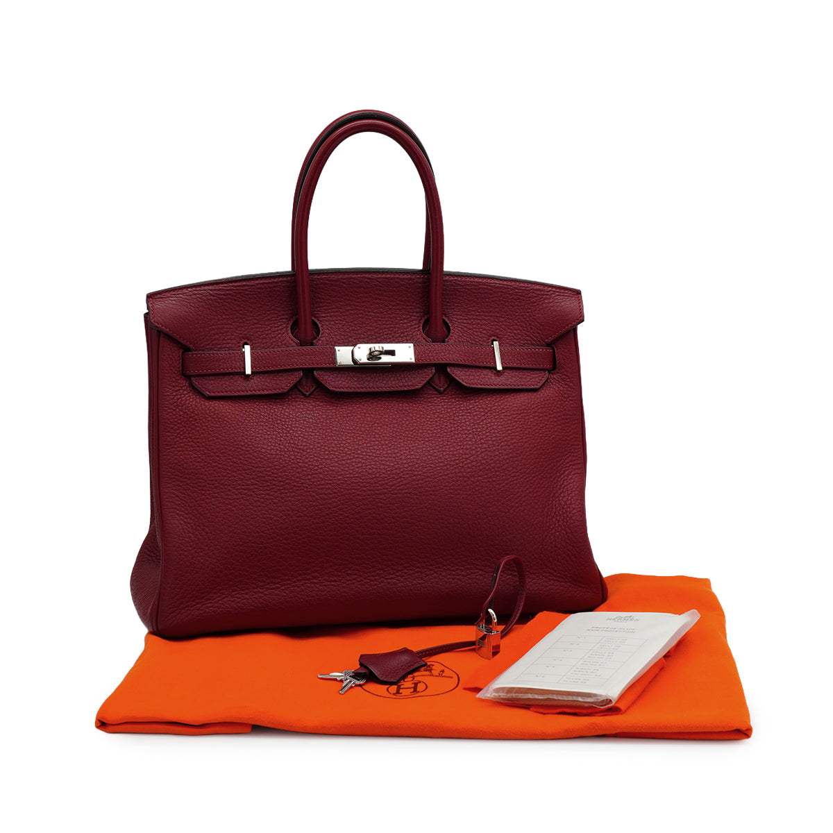 LUXURY PROMISE HERMES BIRKIN 35 ROUGE H TAURILLON CLEMENCE HAND BAG 2005 SQUARE I PALLADIUM HARDWARE 90342565