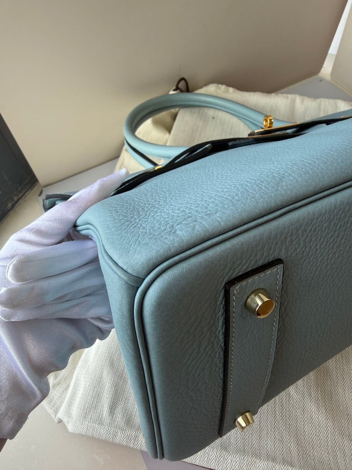 LUXURY PROMISE Hermès Blue Birkin Shoulder Bag GHW Square M