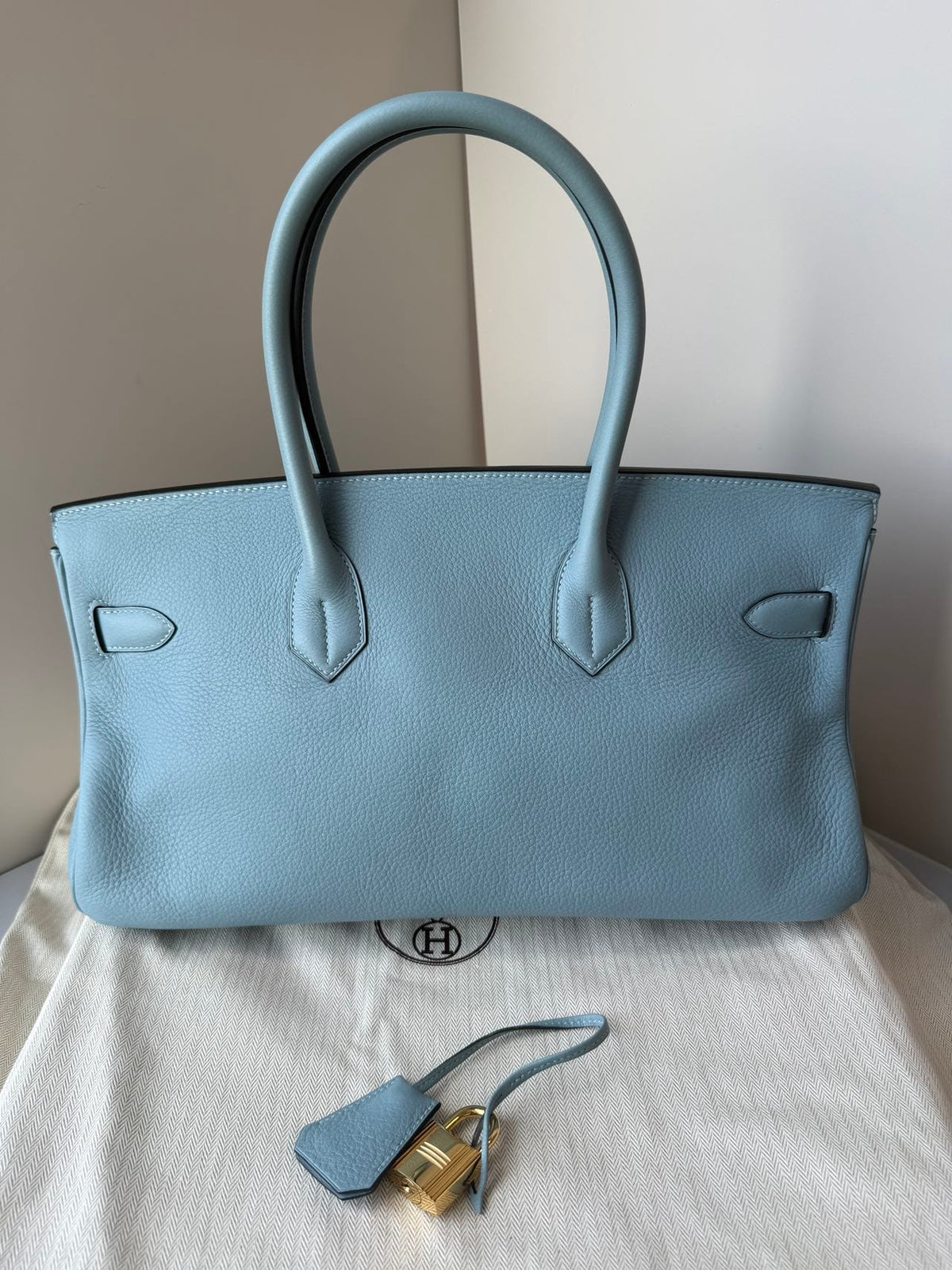 LUXURY PROMISE Hermès Blue Birkin Shoulder Bag GHW Square M