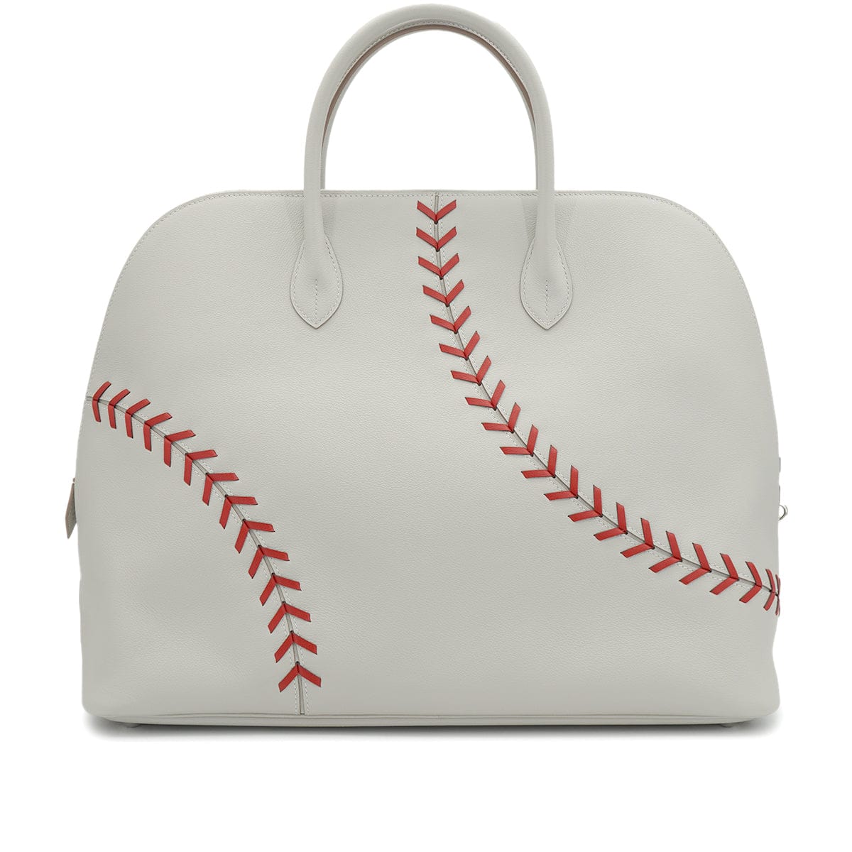 LUXURY PROMISE HERMES BOLIDE 1923 BASEBALL 45 GRIS PERLE ROUGE CASAQUE EVERCOLOR HAND BAG 2018 C STAMP PALLADIUM HARDWARE 90335571